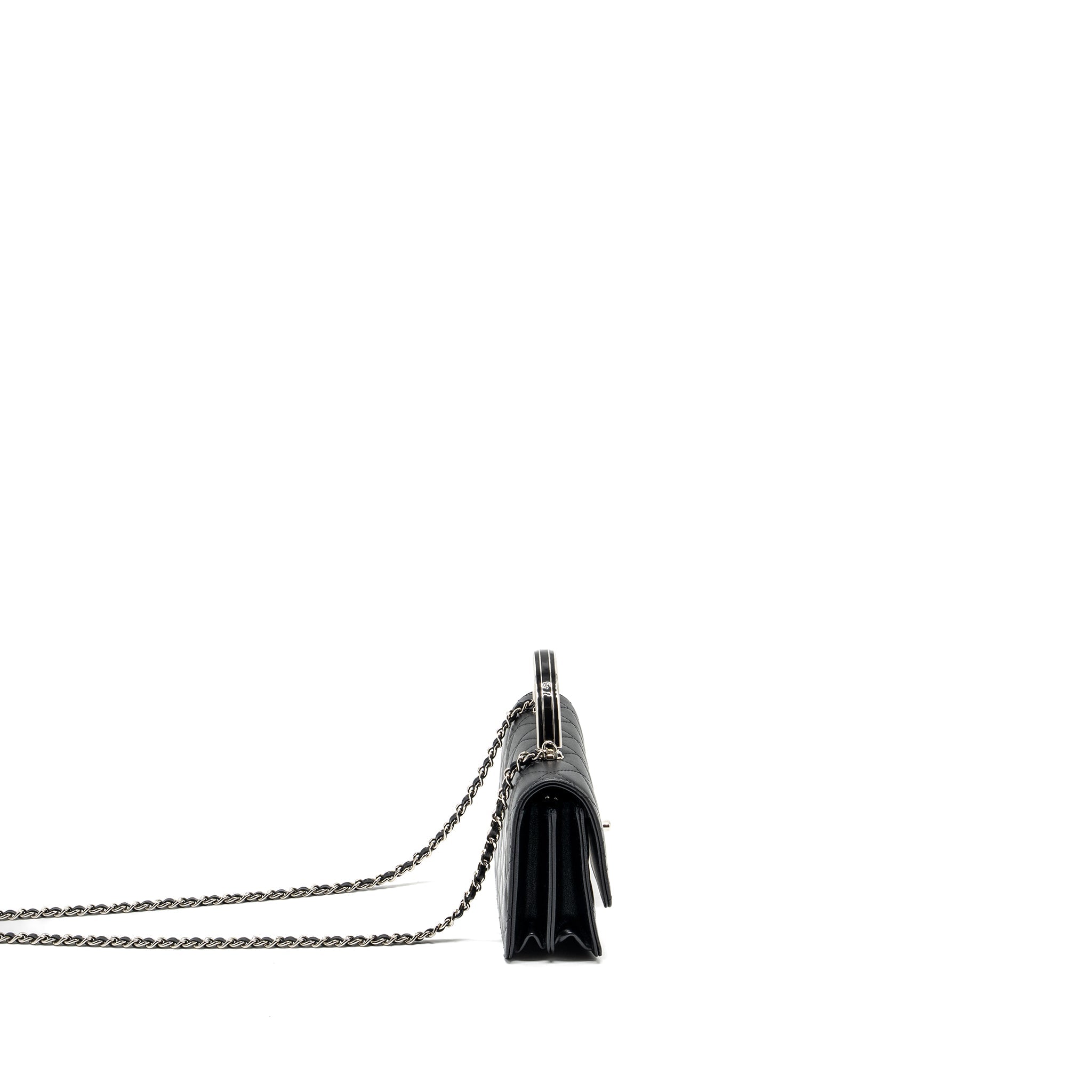 CHANEL TOP HANDLE MINI WALLET ON CHAIN FLAP BAG LAMBSKIN BLACK SHW (MICROCHIP)