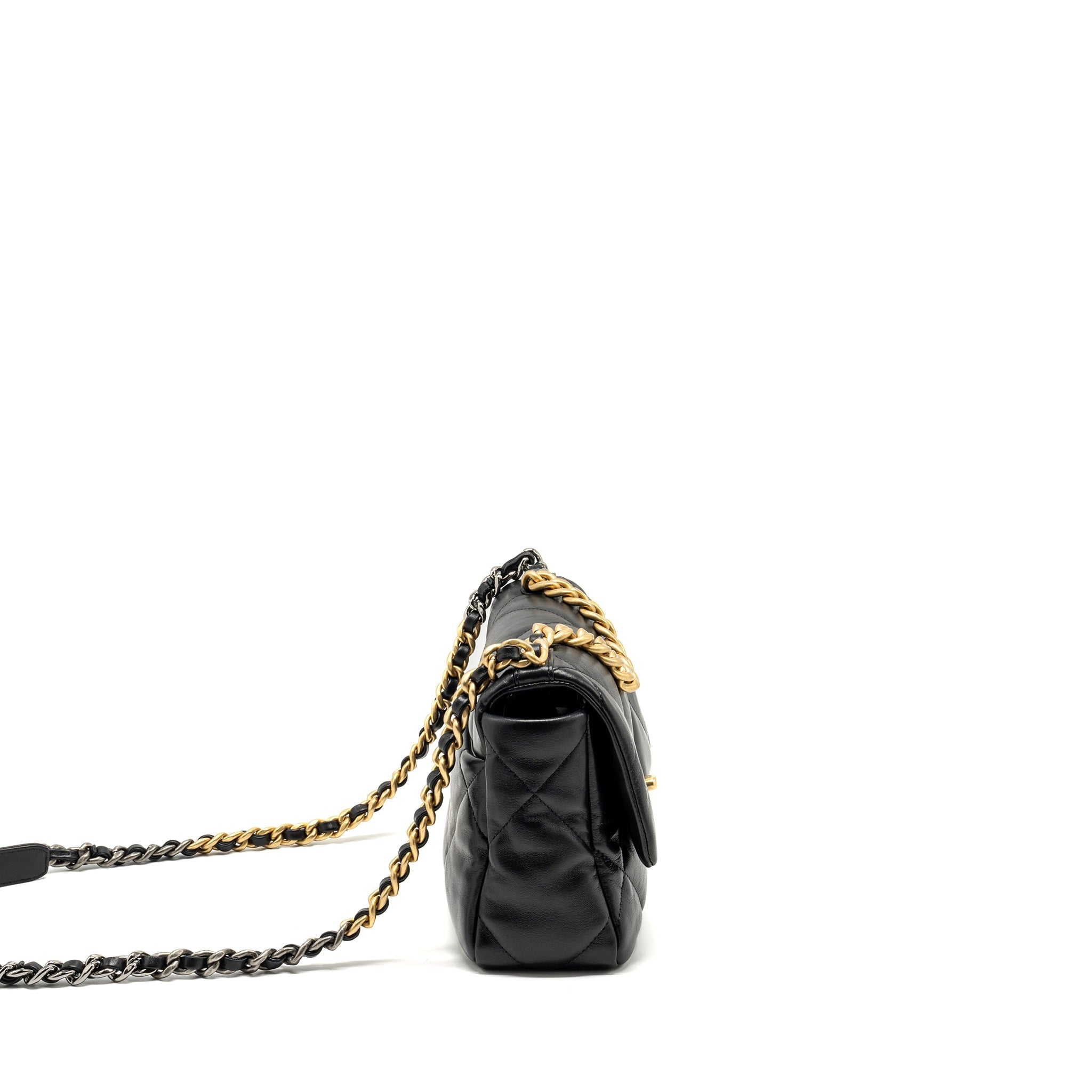 CHANEL SMALL 19 BAG LAMBSKIN BLACK MULTICOLOUR HARDWARE