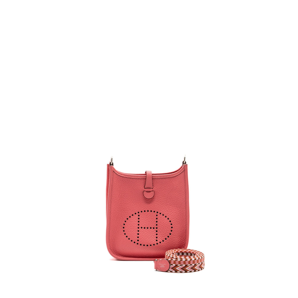HERMES MINI EVELYNE CLEMENCE ROSE WITH MULTICOLOR STRAP SHW