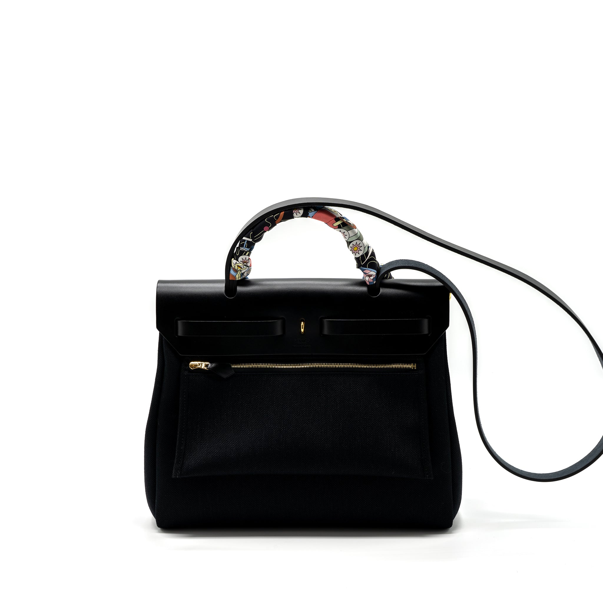 HERMES HERBAG 31 ZIP BAG CANVAS / HUNTER LEATHER BLACK GHW