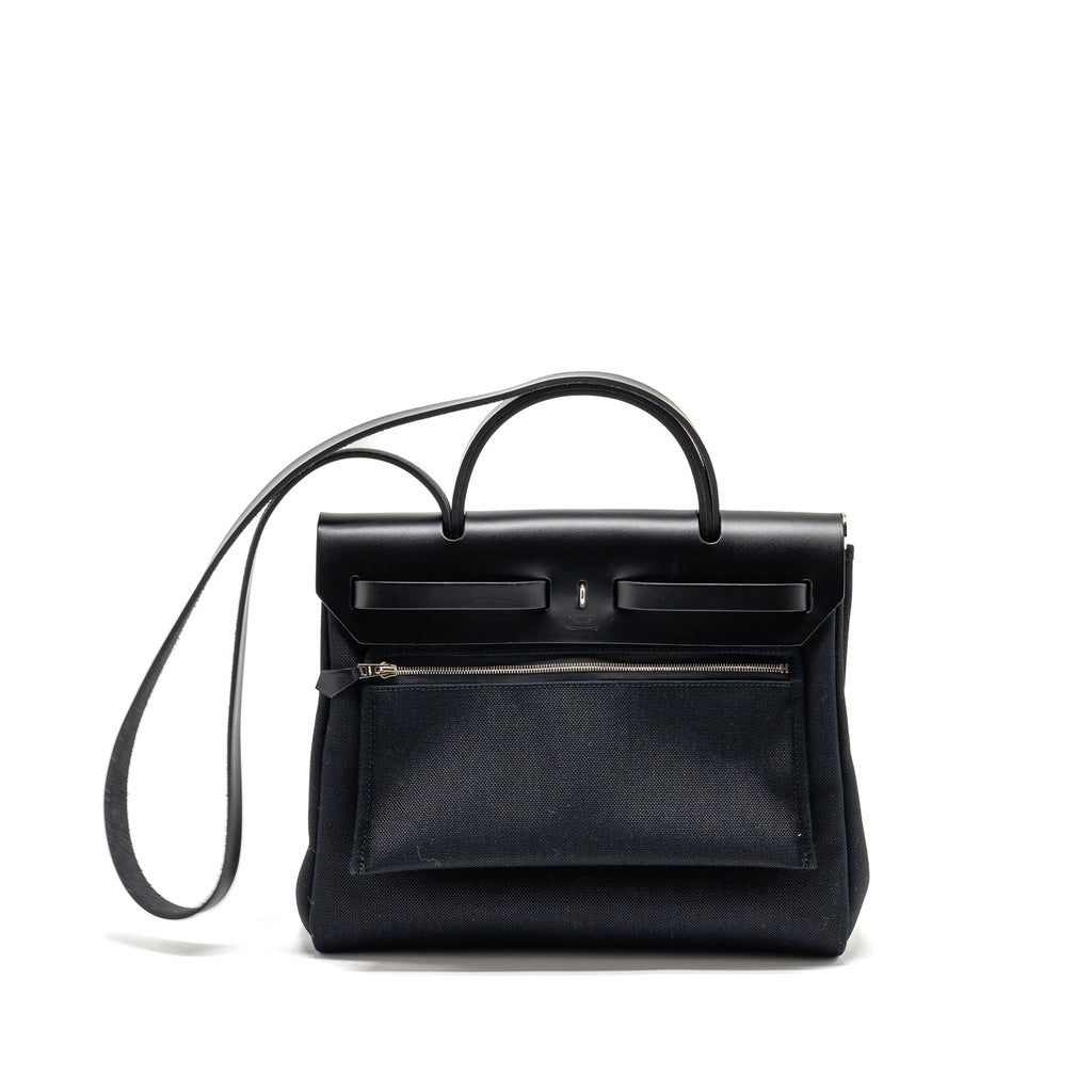 HERMES HERBAG 31 ZIP BAG CANVAS/LEATHER BLACK SHW