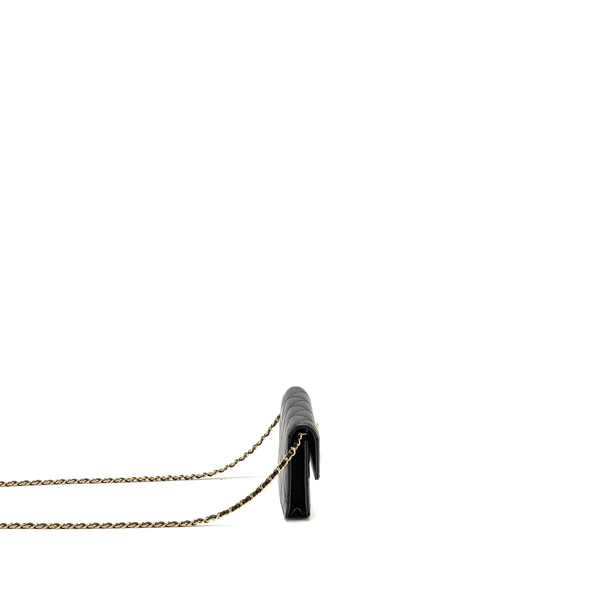CHANEL ZIRCONIUM FLAP CLUTCH/CARD HOLDER WITH CHAIN LAMBSKIN BLACK GHW