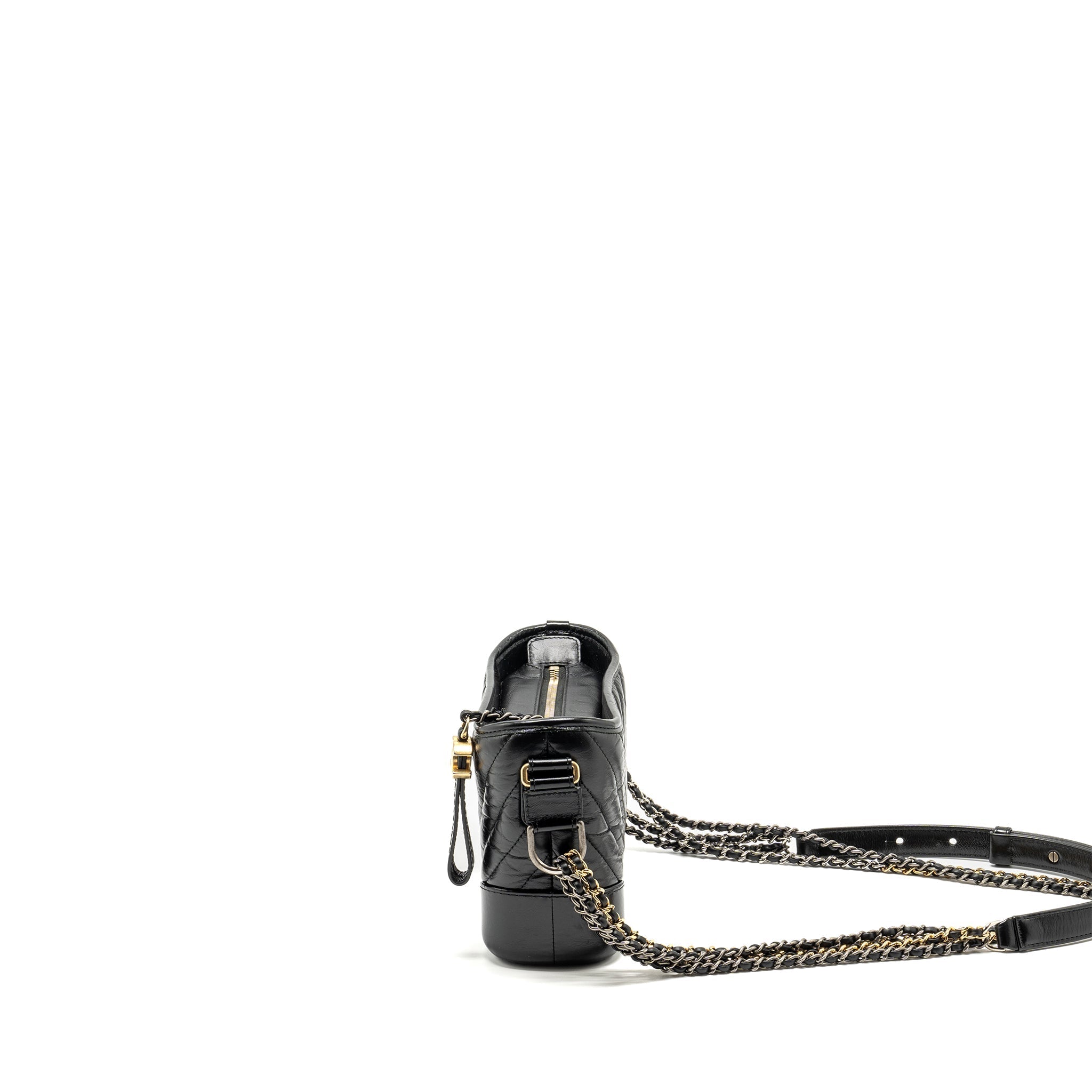 CHANEL SMALL CHEVRON GABRIELLE HOBO BAG CALFSKIN BLACK MULTICOLOUR HARDWARE