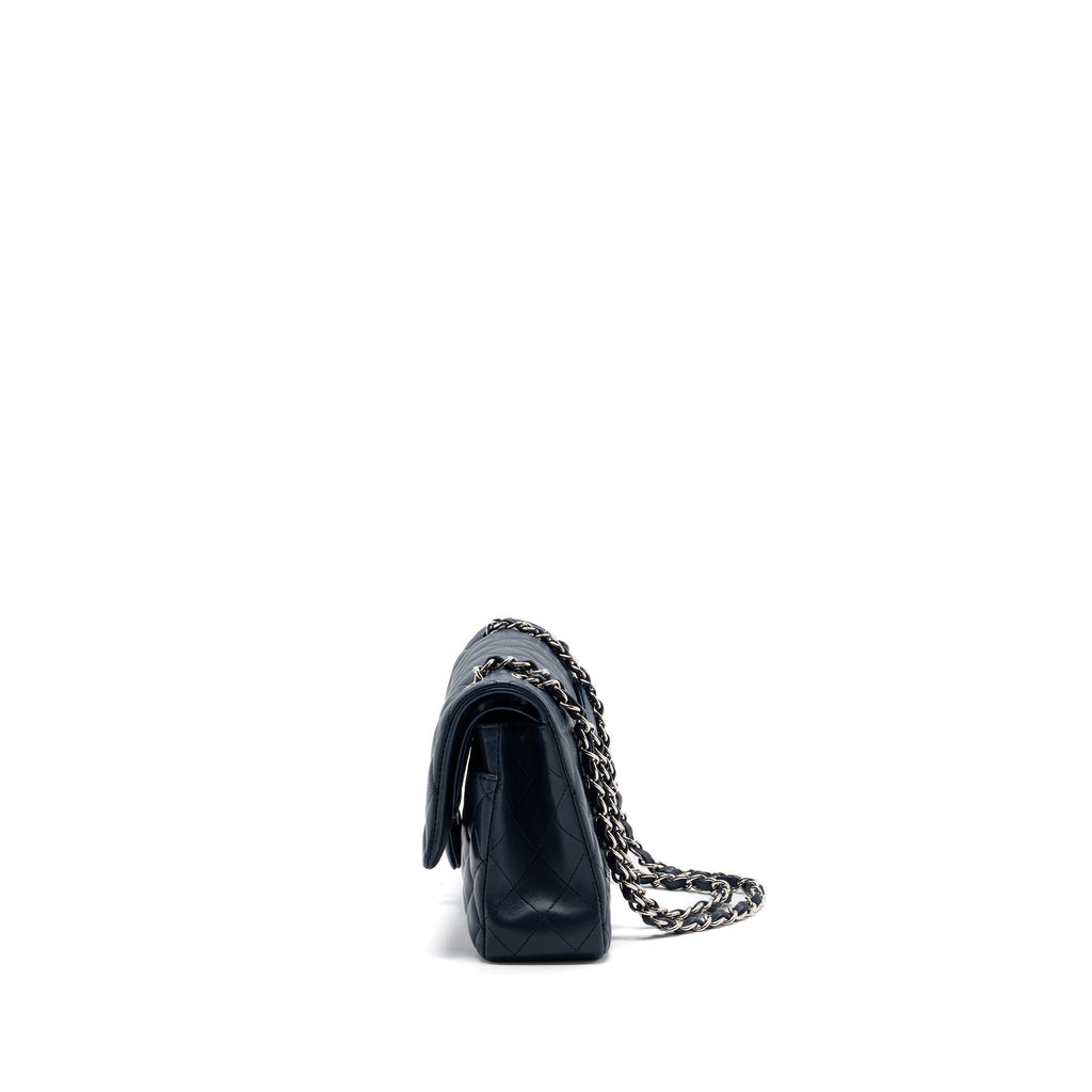 CHANEL MEDIUM CLASSIC DOUBLE FLAP BAG LAMBSKIN DARK BLUE SHW