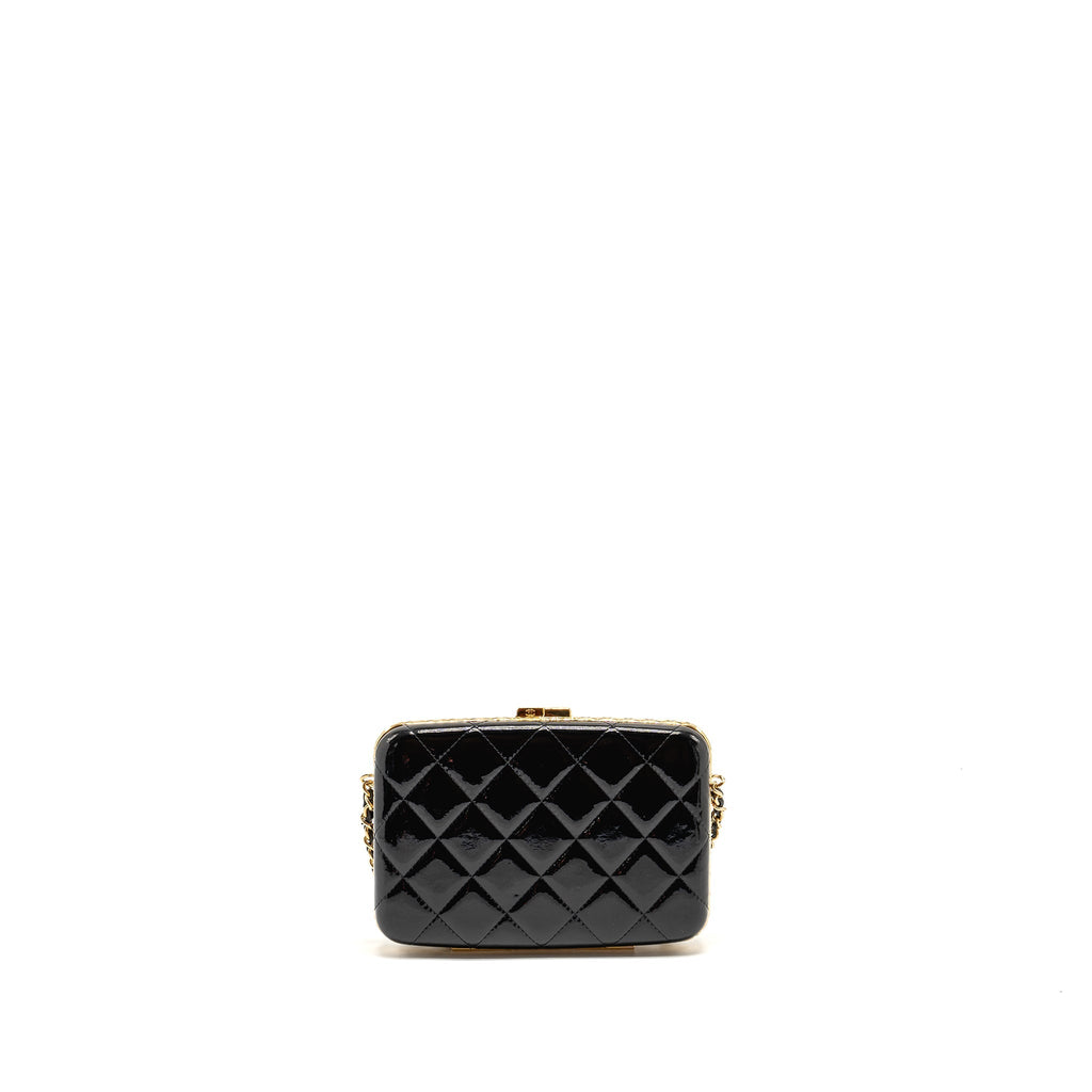CHANEL 21A CC BOX WITH CHAIN PATENT BLACK GHW