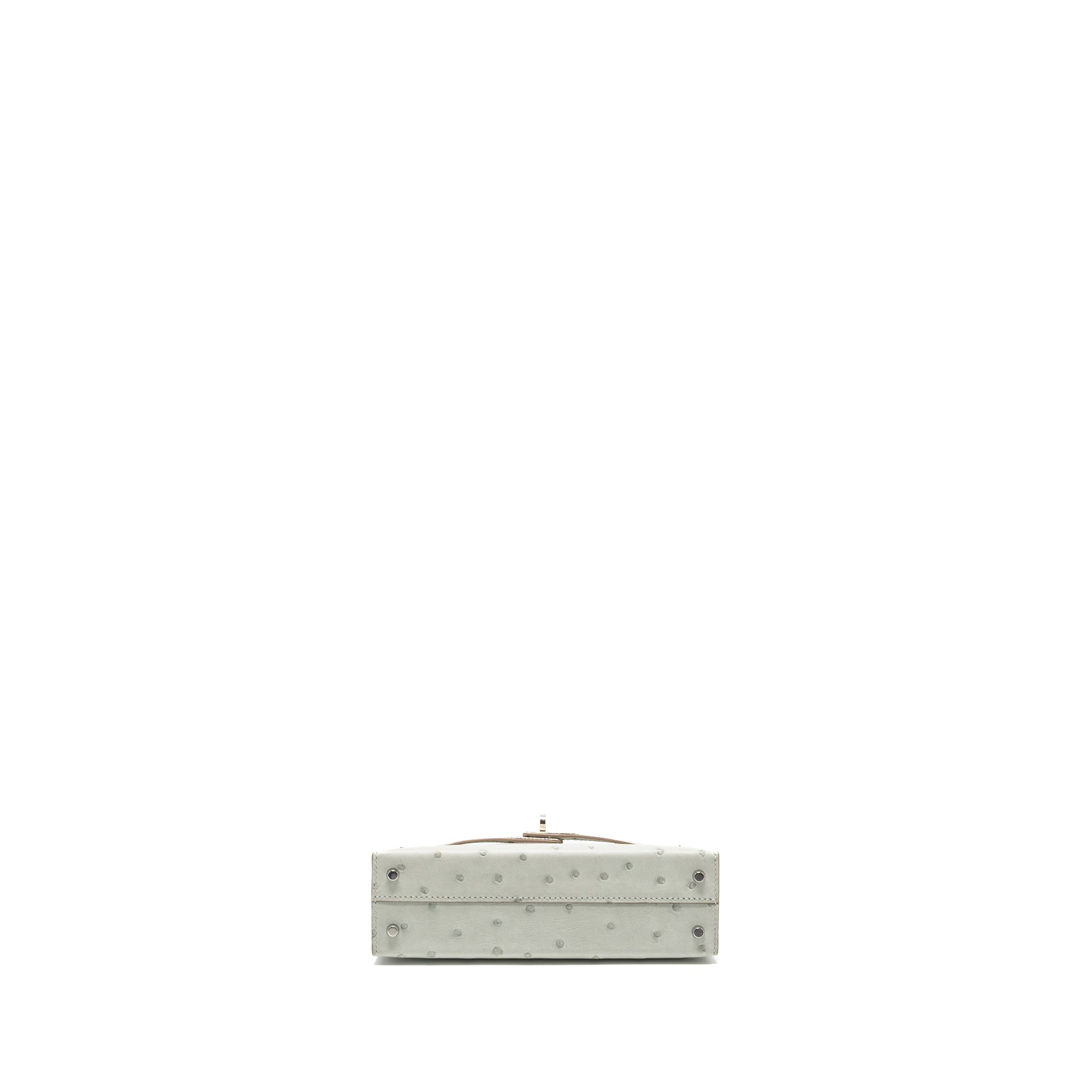 HERMES MINI KELLY II SPECIAL ORDER OSTRICH GRIS PERLE/JAUNE AMBER SHW