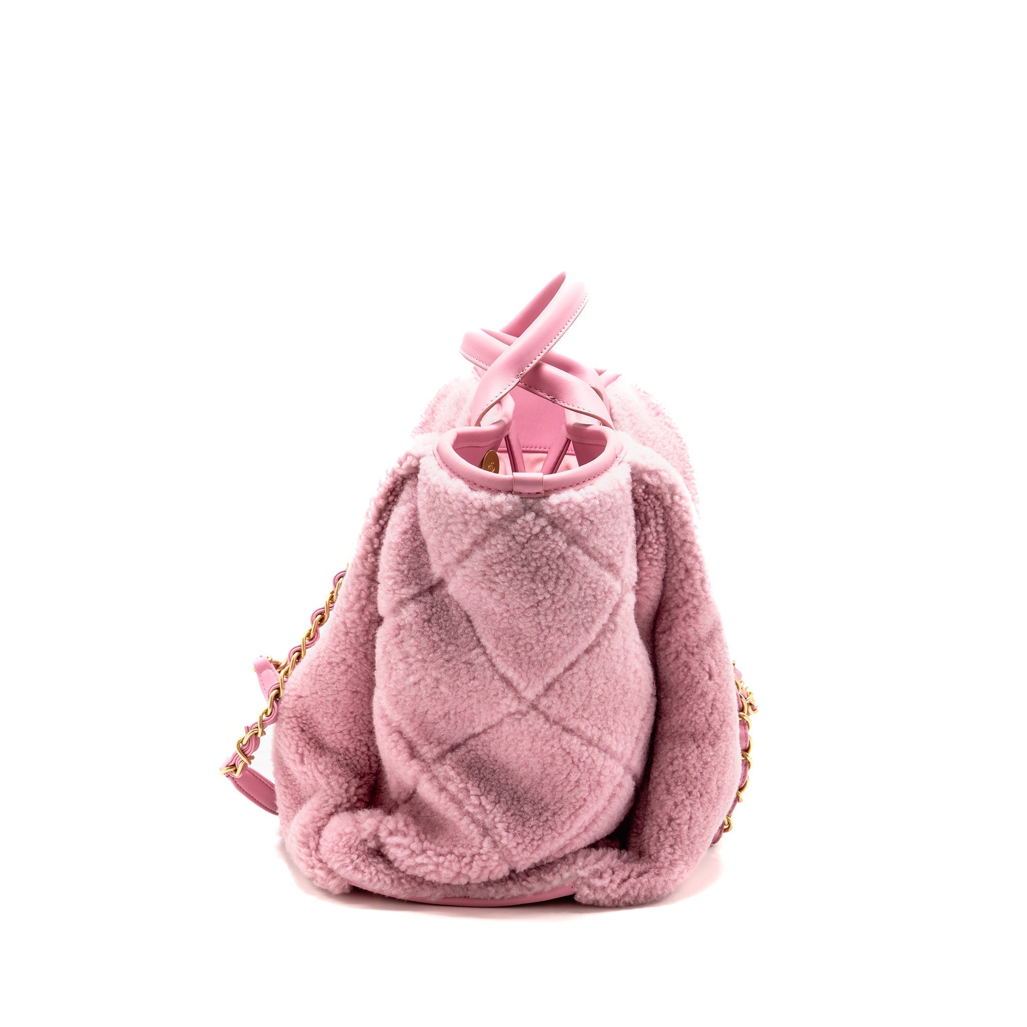 CHANEL 22A DEAUVILLE TOTE SHEARLING LAMBSKIN PINK GHW (MICROCHIP)