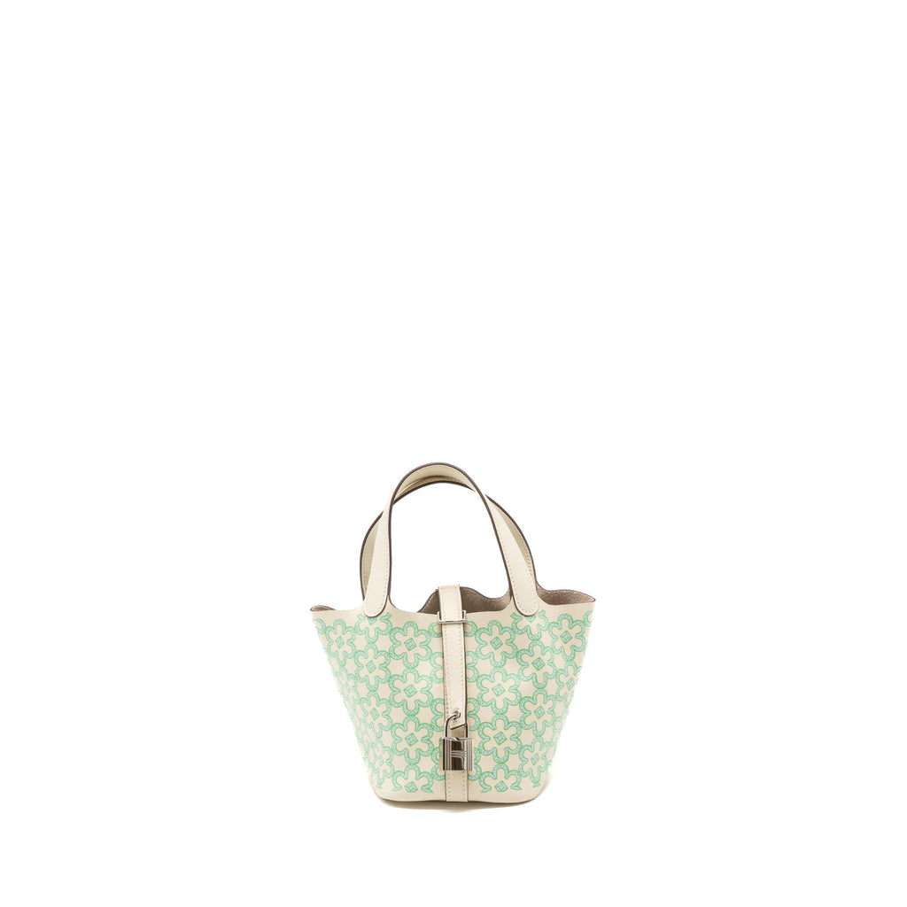 HERMES MICRO LUCKY DAISY PICOTIN LOCK BAG SWIFT NATA/GREEN/WHITE SHW