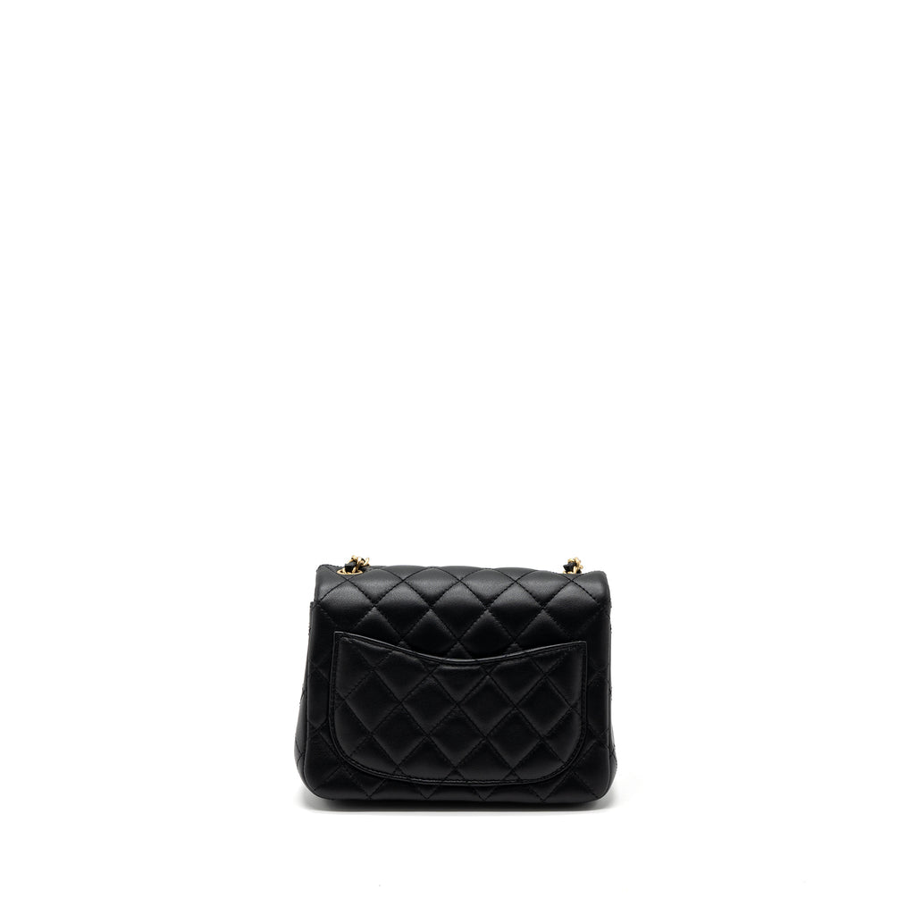 CHANEL 23K PEARL CRUSH MINI SQUARE FLAP BAG LAMBSKIN BLACK GHW (MICROCHIP)