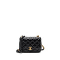 CHANEL QUILTED FLAP BAG GIANT CHAIN LAMBSKIN BLACK GOLD AND BLACK HARDWARE (MICROCHIP)