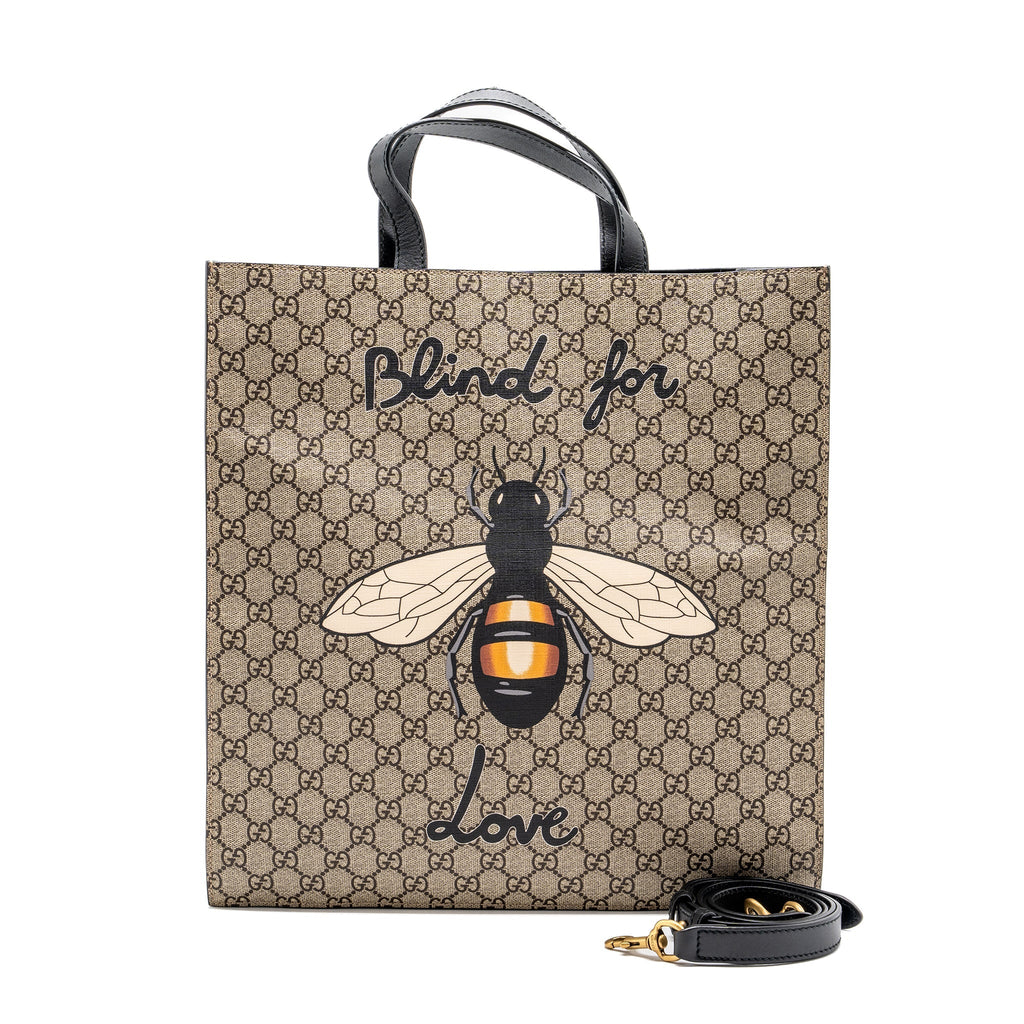 GUCCI BLIND FOR LOVE TOTE BAG GG SUPREME CANVAS BLACK/ MULTICOLOUR GHW