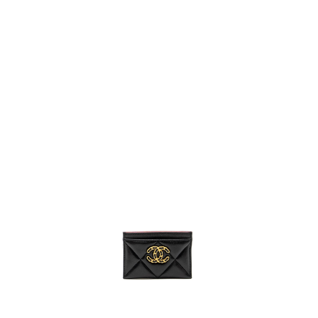 CHANEL 19 CARD HOLDER LAMBSKIN BLACK GHW (MICROCHIP)