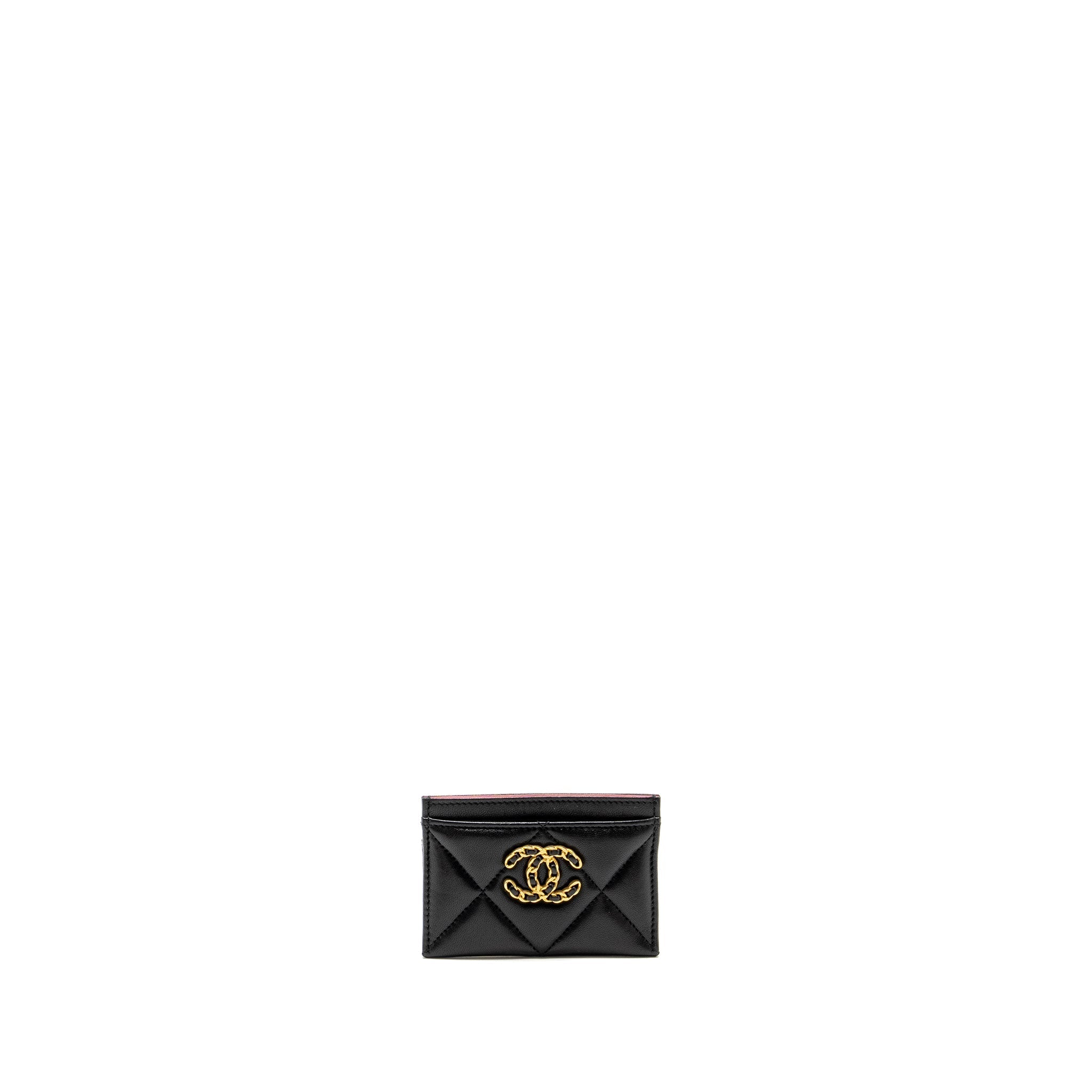CHANEL 19 CARD HOLDER LAMBSKIN BLACK GHW (MICROCHIP)