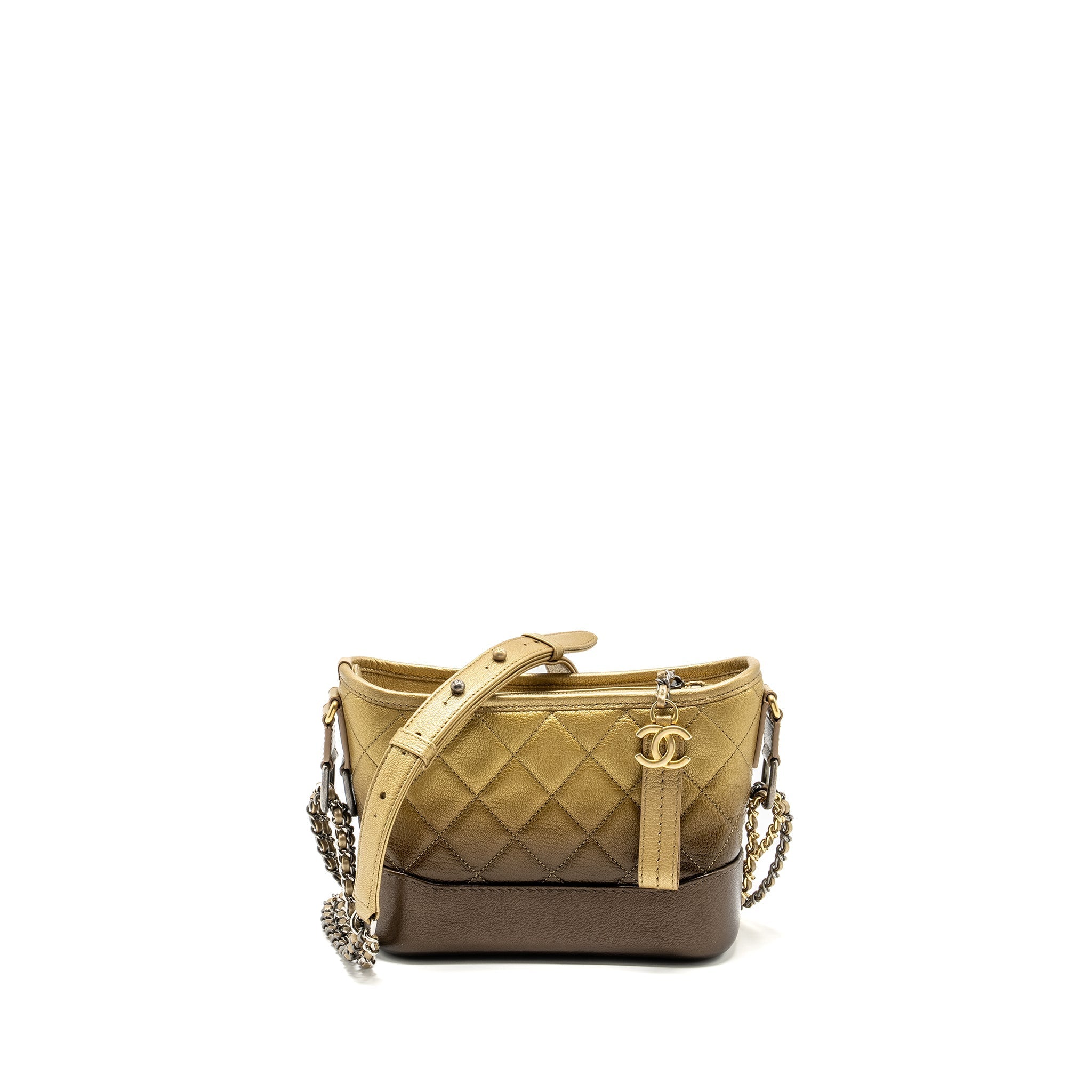 CHANEL SMALL GABRIELLE HOBO BAG METALLIC GOATSKIN DARK GOLD/BRONZE WITH MULTICOLOUR HARDWARE