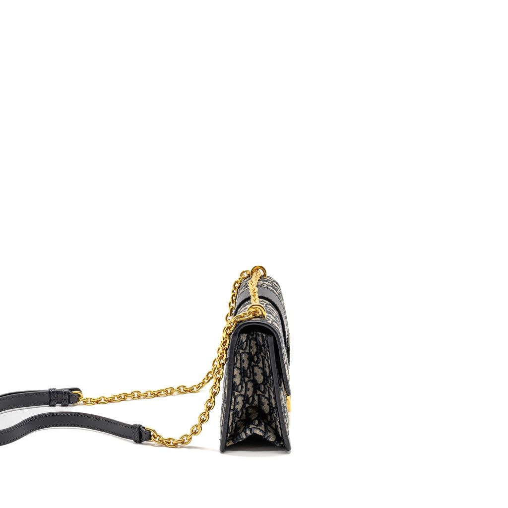 DIOR 30 MONTAIGNE CHAIN BAG OBLIQUE JACQUARD BLUE GHW
