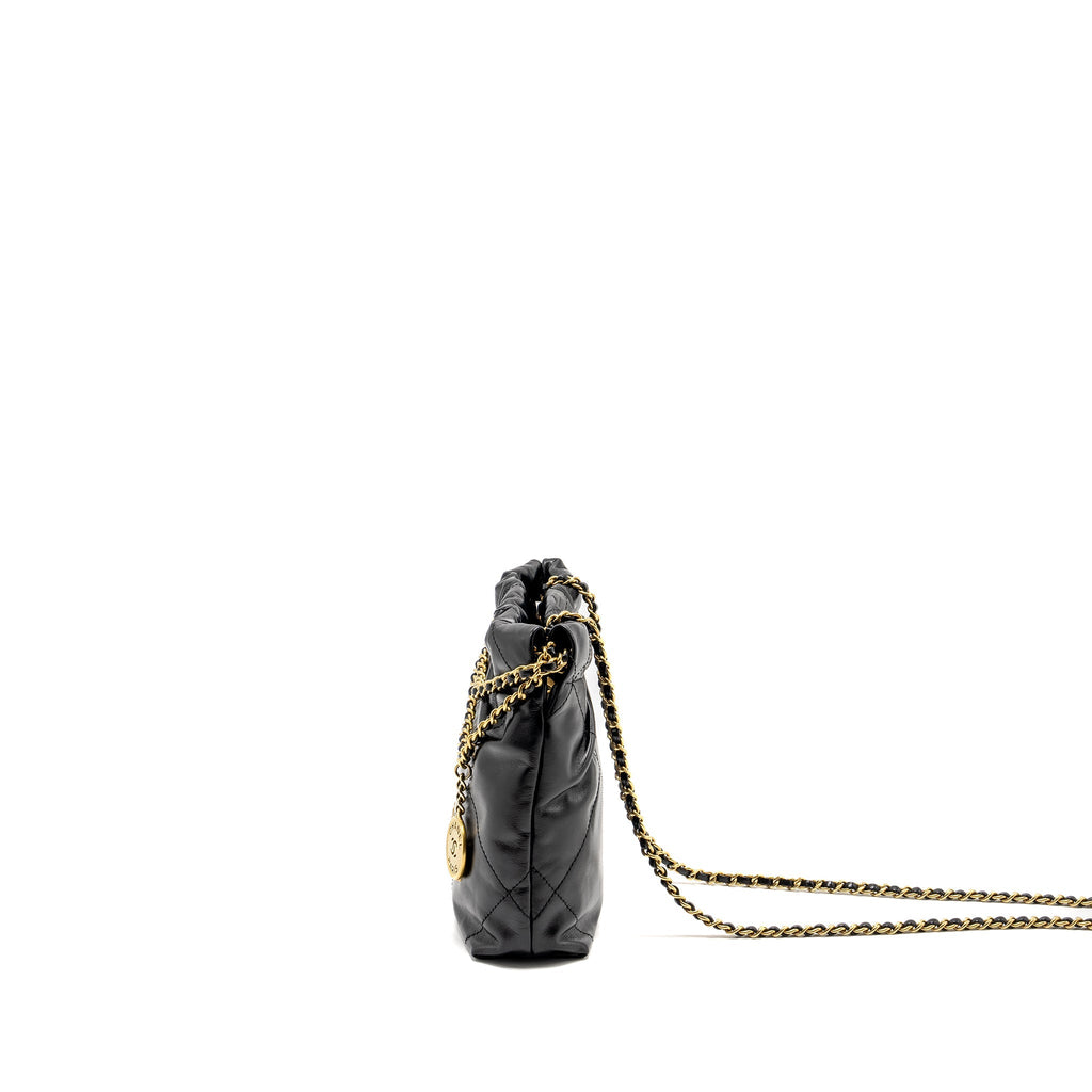 CHANEL 23K MINI 22 BAG SHINY CALFSKIN BLACK GHW (MICROCHIP)