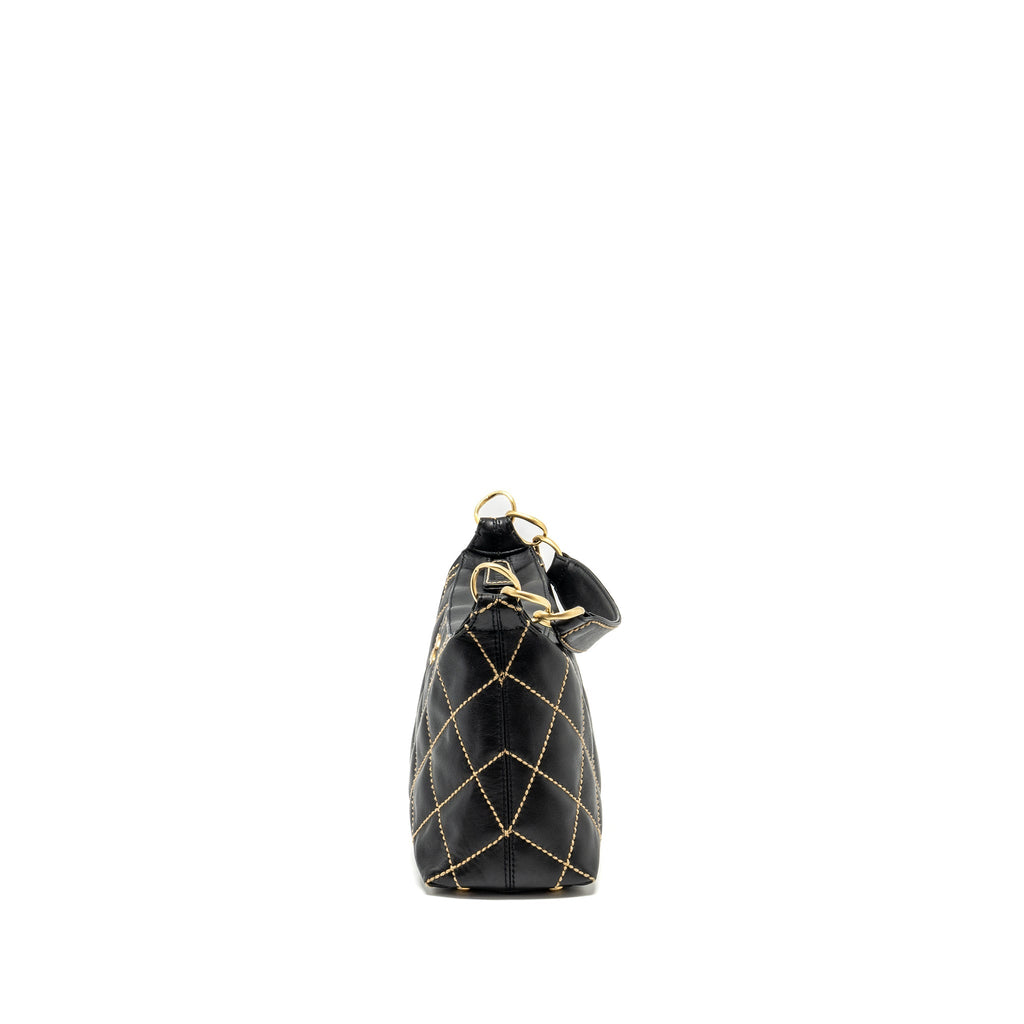 CHANEL VINTAGE QUILTED ZIP SHOULDER BAG CALFSKIN BLACK GHW