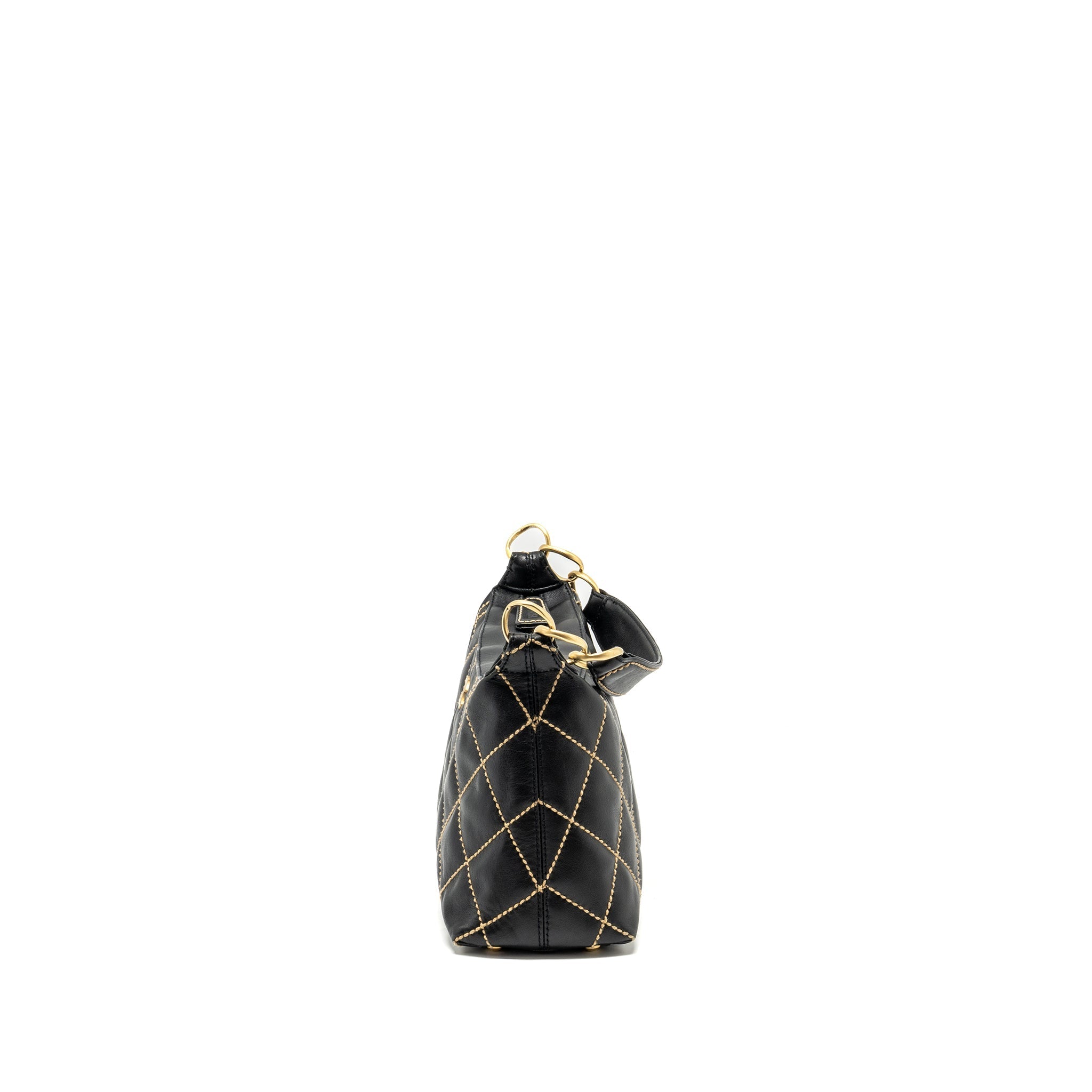CHANEL VINTAGE QUILTED ZIP SHOULDER BAG CALFSKIN BLACK GHW