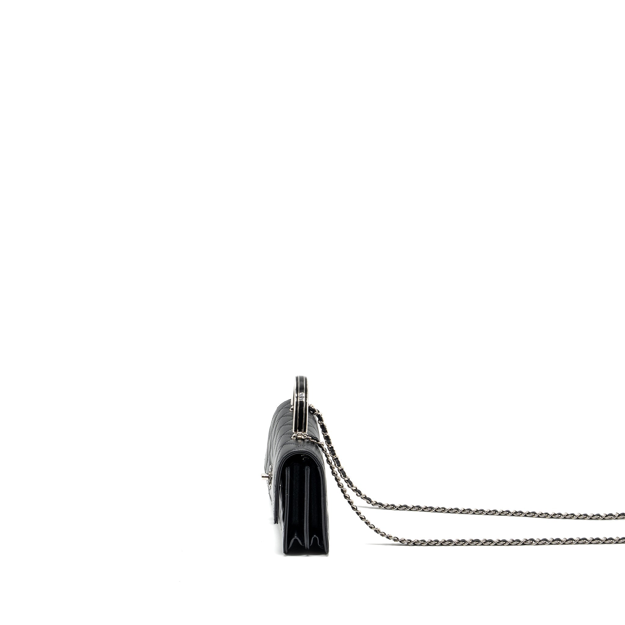 CHANEL TOP HANDLE MINI WALLET ON CHAIN FLAP BAG LAMBSKIN BLACK SHW (MICROCHIP)