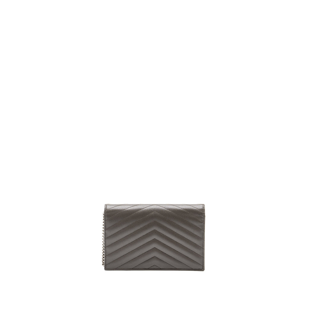 SAINT LAURENT/YSL ENVELOP CHAIN BAG CALFSKIN GREY SHW