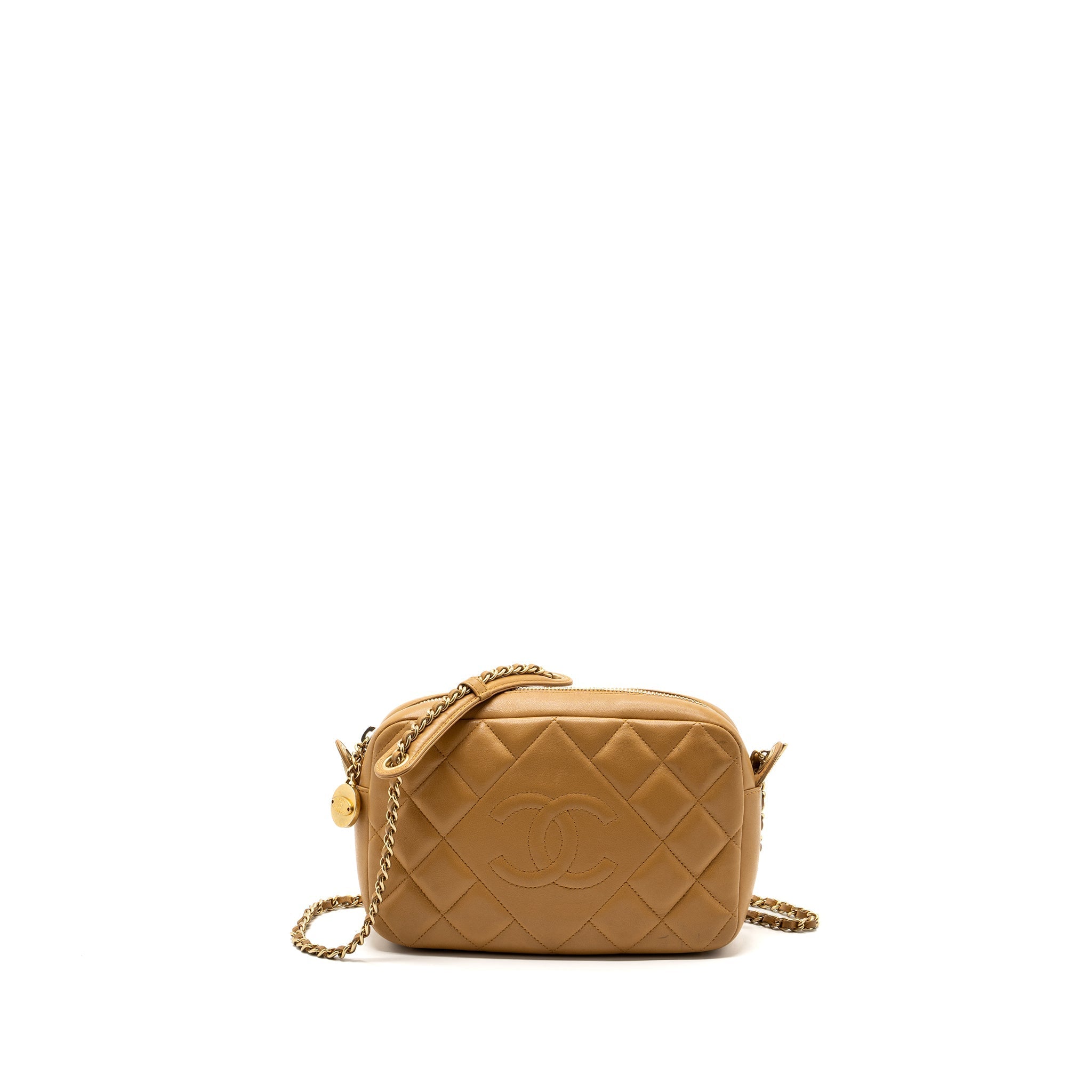 CHANEL SMALL CAMERA BAG LAMBSKIN BEIGE GHW