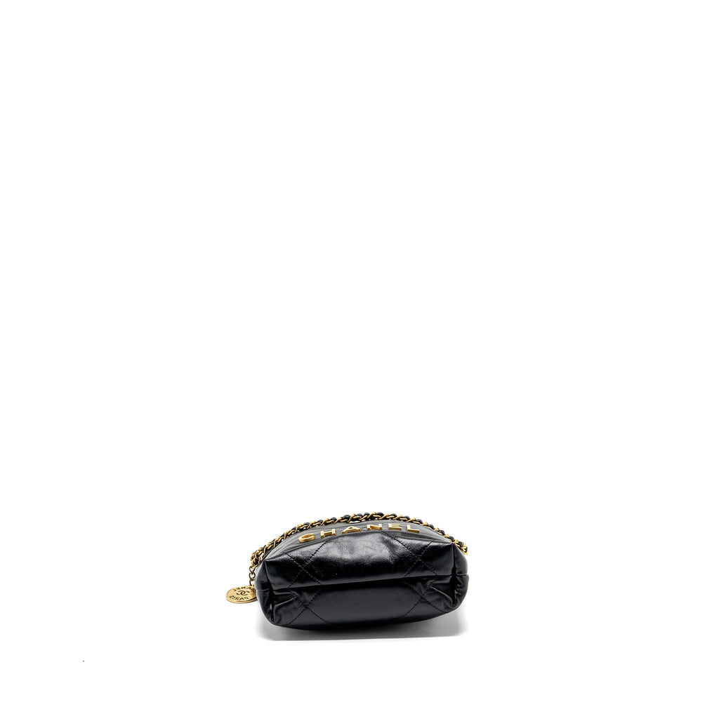 CHANEL MINI 22 BAG SHINY CALFSKIN BLACK GHW (MICROCHIP)