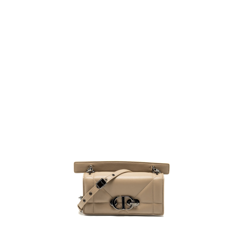 DIOR 30 MONTAIGNE POUCH WITH SHOULDER STRAP LAMBSKIN BEIGE BLACK HARDWARE