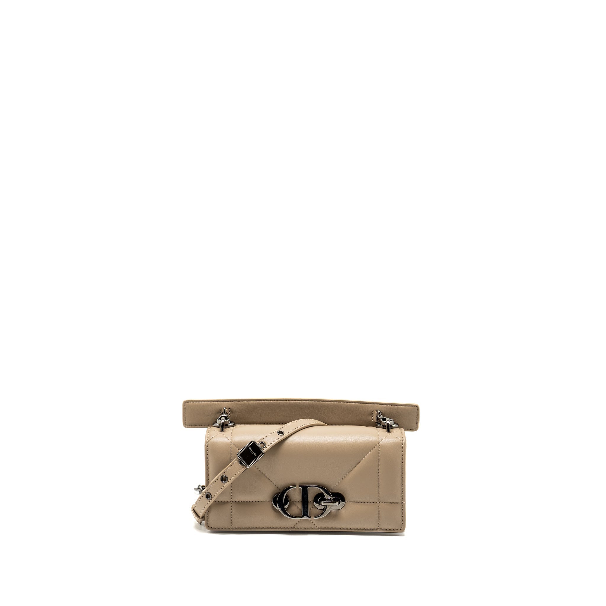 DIOR 30 MONTAIGNE POUCH WITH SHOULDER STRAP LAMBSKIN BEIGE BLACK HARDWARE