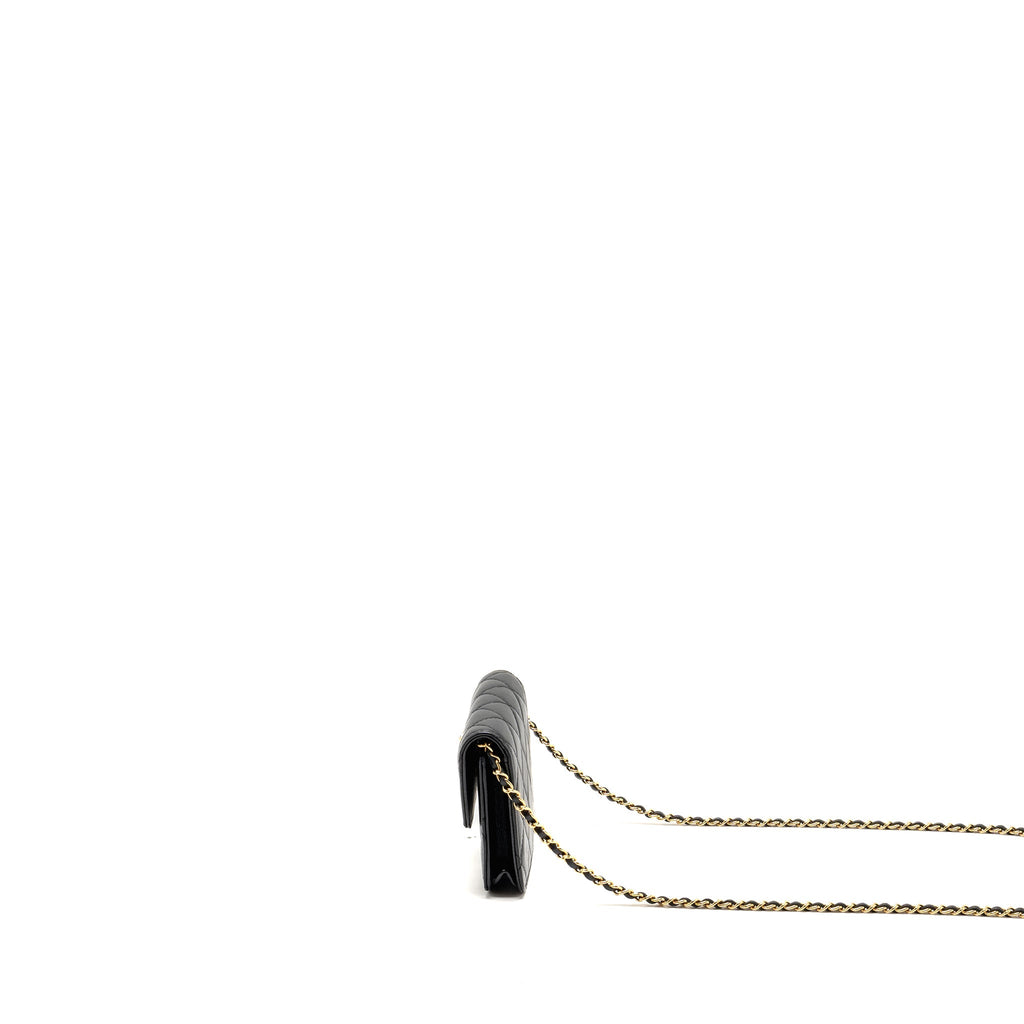 CHANEL ZIRCONIUM FLAP CLUTCH/CARD HOLDER WITH CHAIN LAMBSKIN BLACK GHW