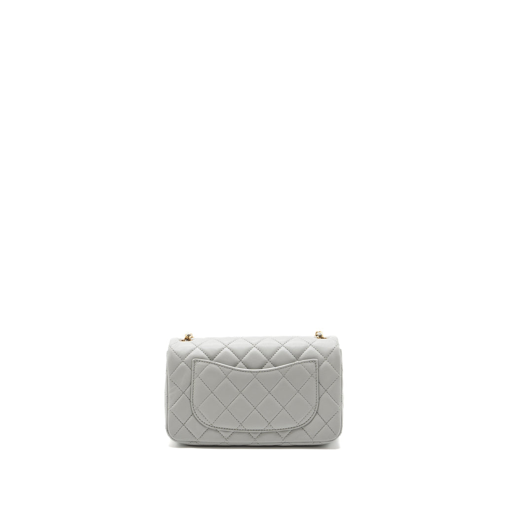 CHANEL 23C PEARL CRUSH MINI RECTANGULAR FLAP BAG LAMBSKIN LIGHT GREY GHW (MICROCHIP)