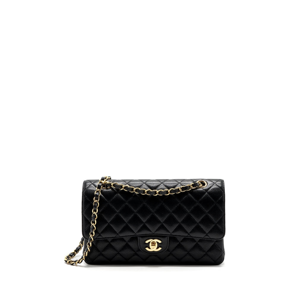 CHANEL MEDIUM CLASSIC DOUBLE FLAP BAG CAVIAR BLACK GHW (MICROCHIP )