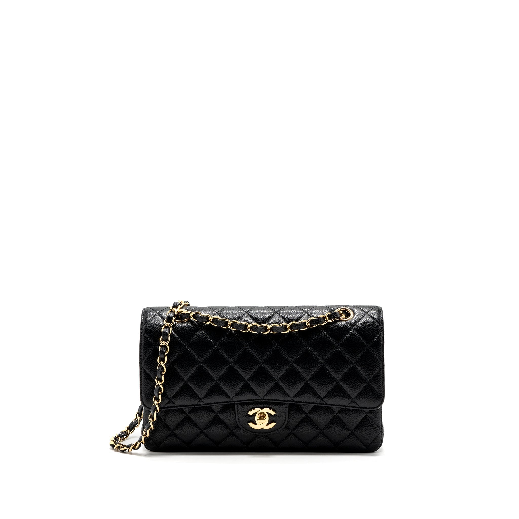 CHANEL MEDIUM CLASSIC DOUBLE FLAP BAG CAVIAR BLACK GHW (MICROCHIP )
