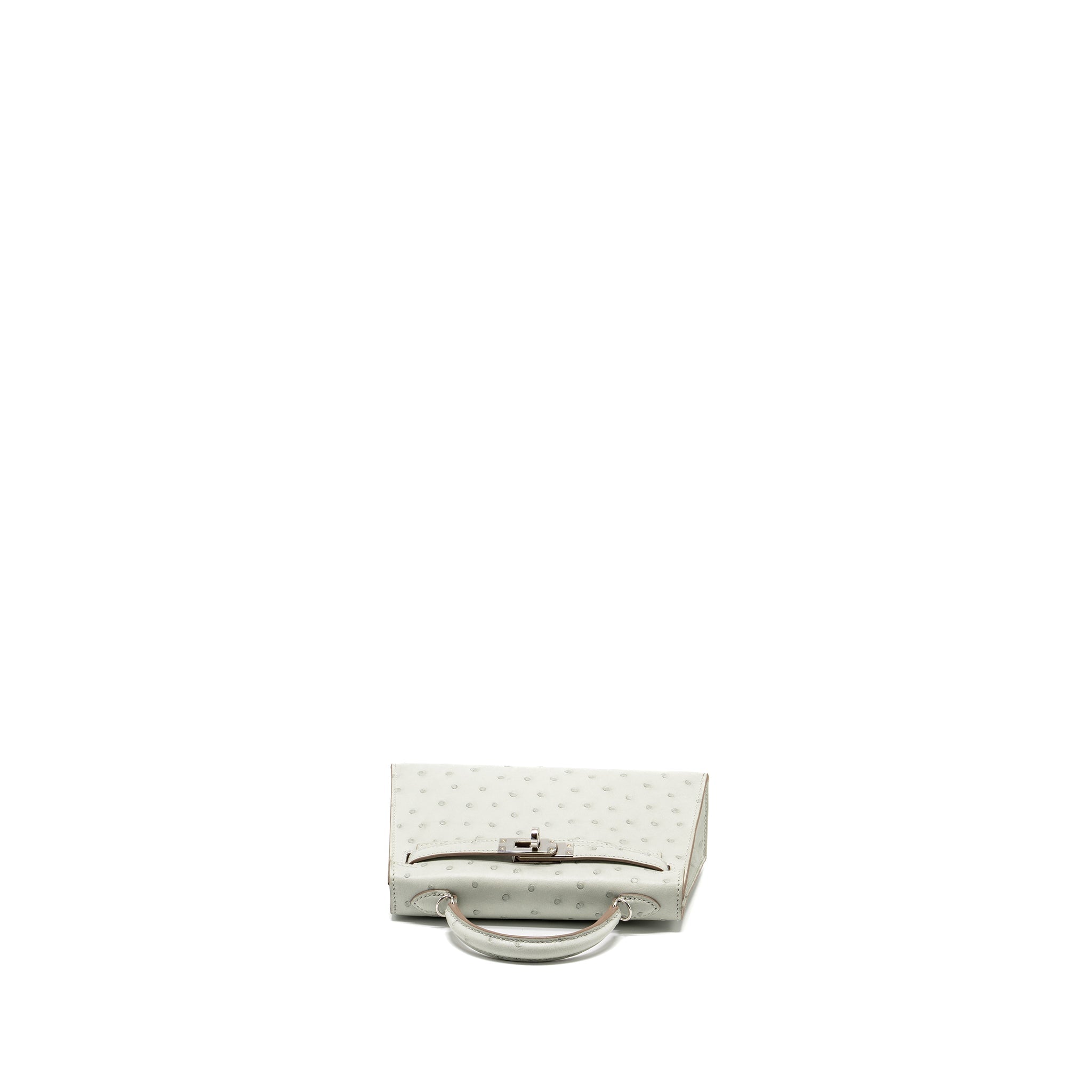 HERMES MINI KELLY II SPECIAL ORDER OSTRICH GRIS PERLE/JAUNE AMBER SHW