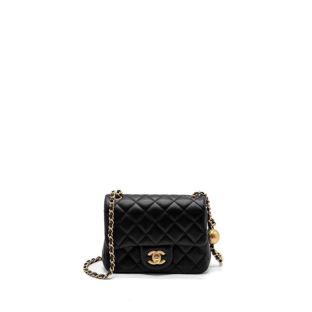 CHANEL 23K PEARL CRUSH MINI SQUARE FLAP BAG LAMBSKIN BLACK GHW (MICROCHIP)
