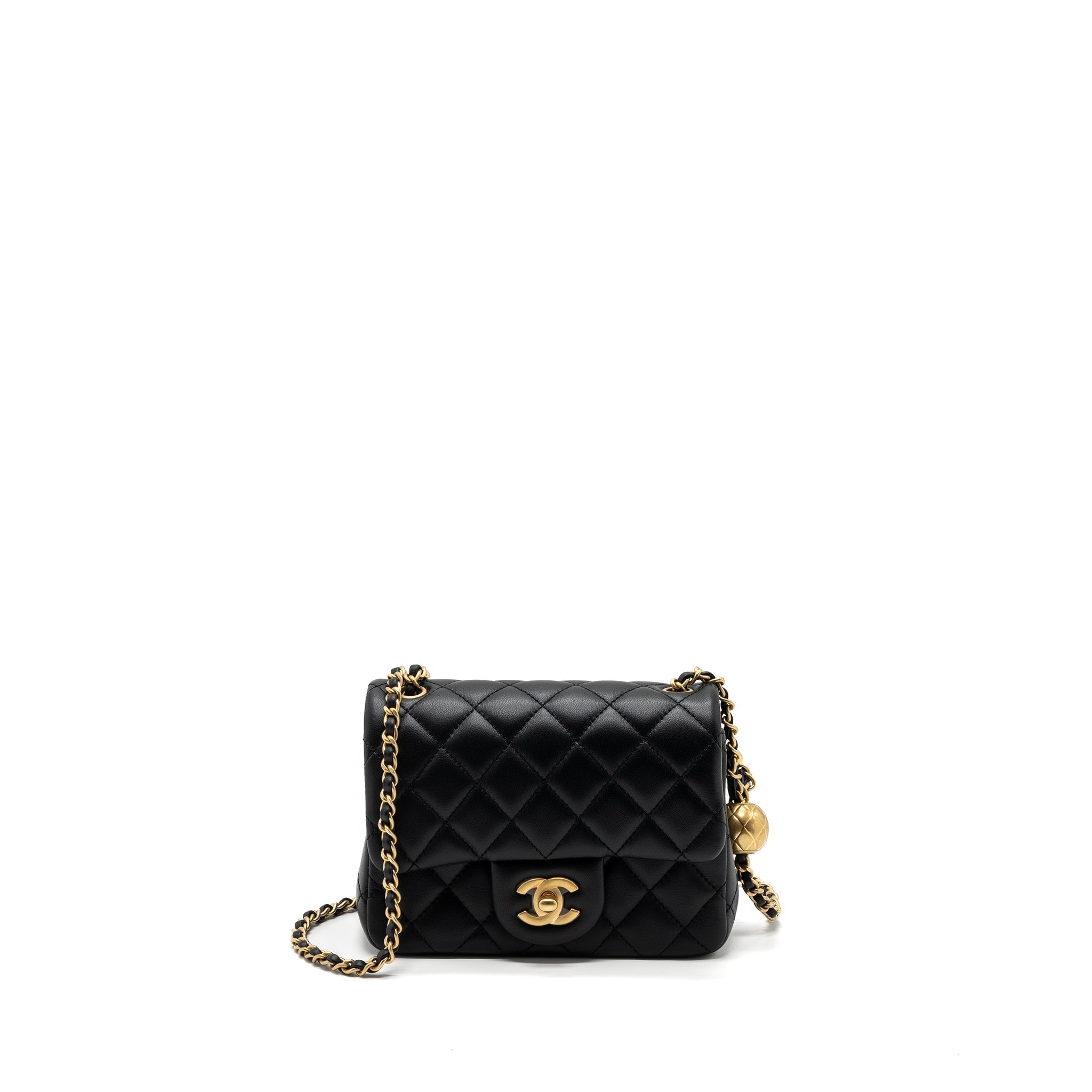 CHANEL 23K PEARL CRUSH MINI SQUARE FLAP BAG LAMBSKIN BLACK GHW (MICROCHIP)