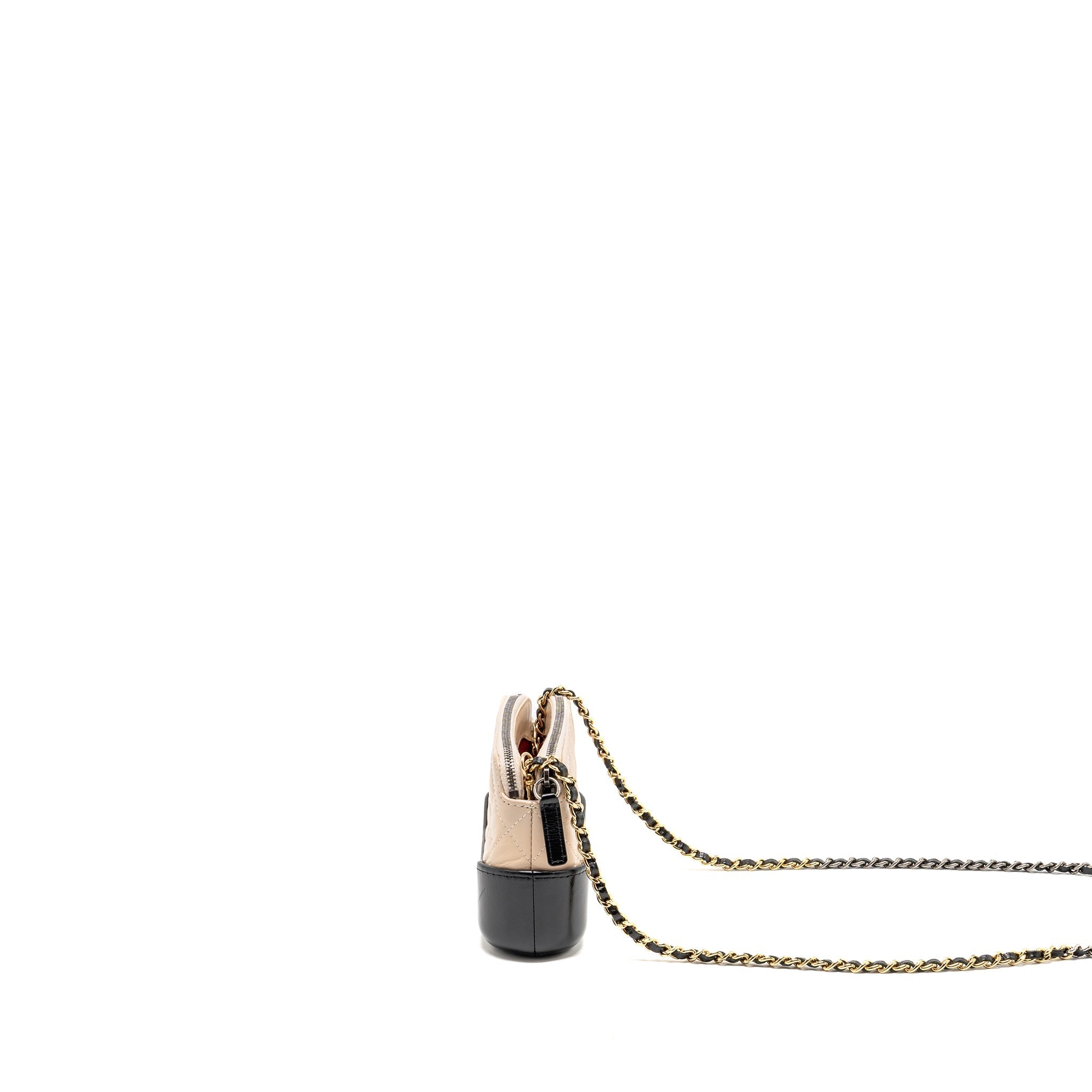 CHANEL GABRIELLE DOUBLE ZIP CLUTCH ON CHAIN AGED CALFSKIN BEIGE/BLACK MULTICOLOUR HARDWARE