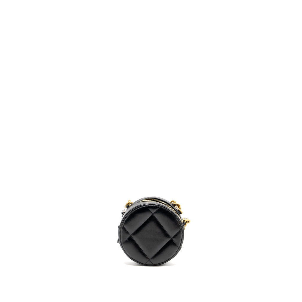 CHANEL 19 ROUND CLUTCH WITH CHAIN LAMBSKIN BLACK WITH MULTICOLOR HARDWARE