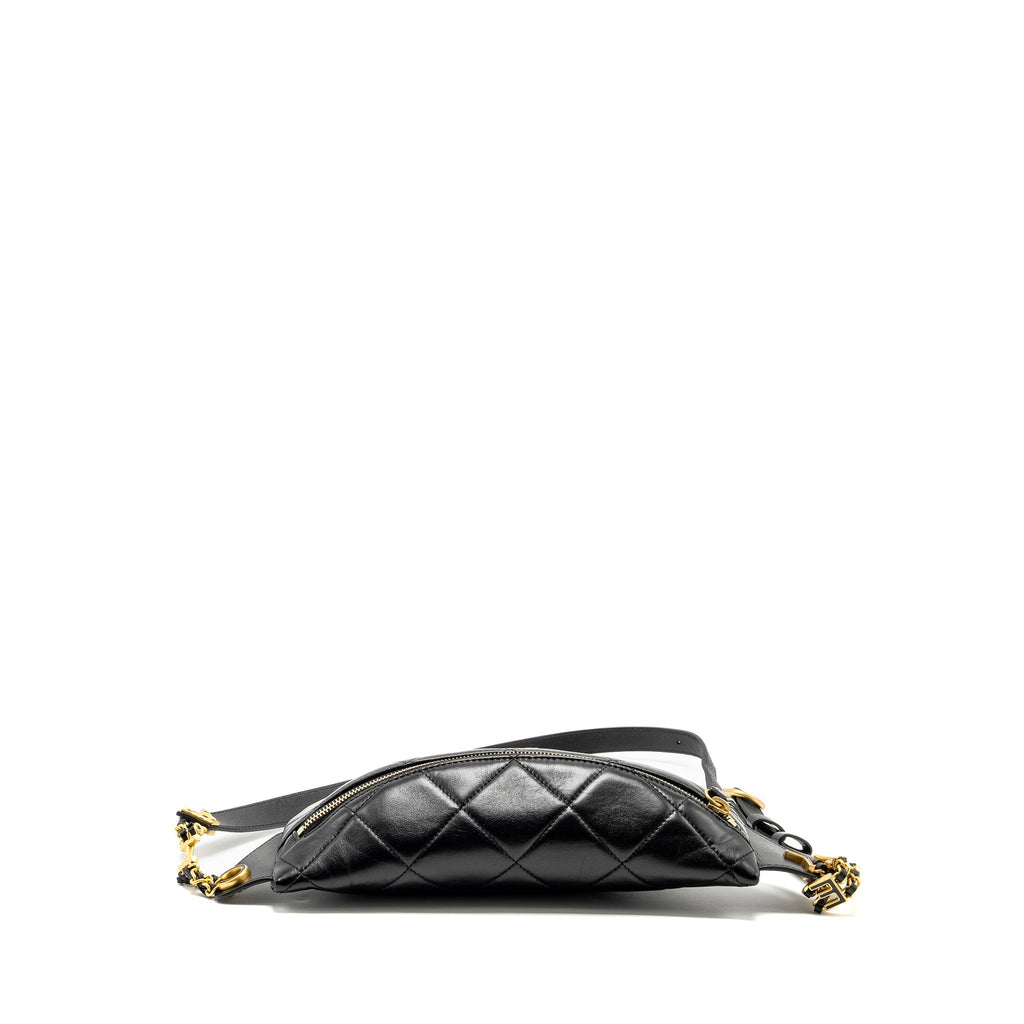 CHANEL LETTER LOGO DETAILED WAIST BAG LAMBSKIN BLACK GHW (MICROCHIP)