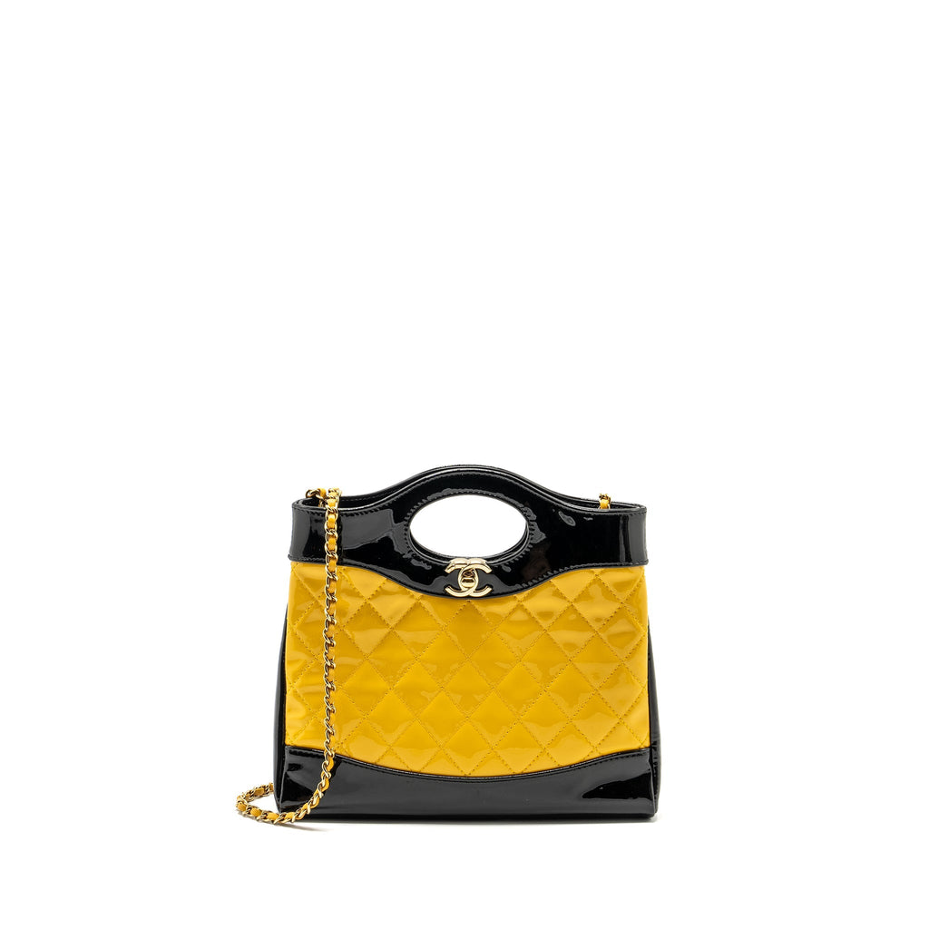 CHANEL MINI 31 BAG PATENT BLACK/YELLOW LGHW (MICROCHIP)