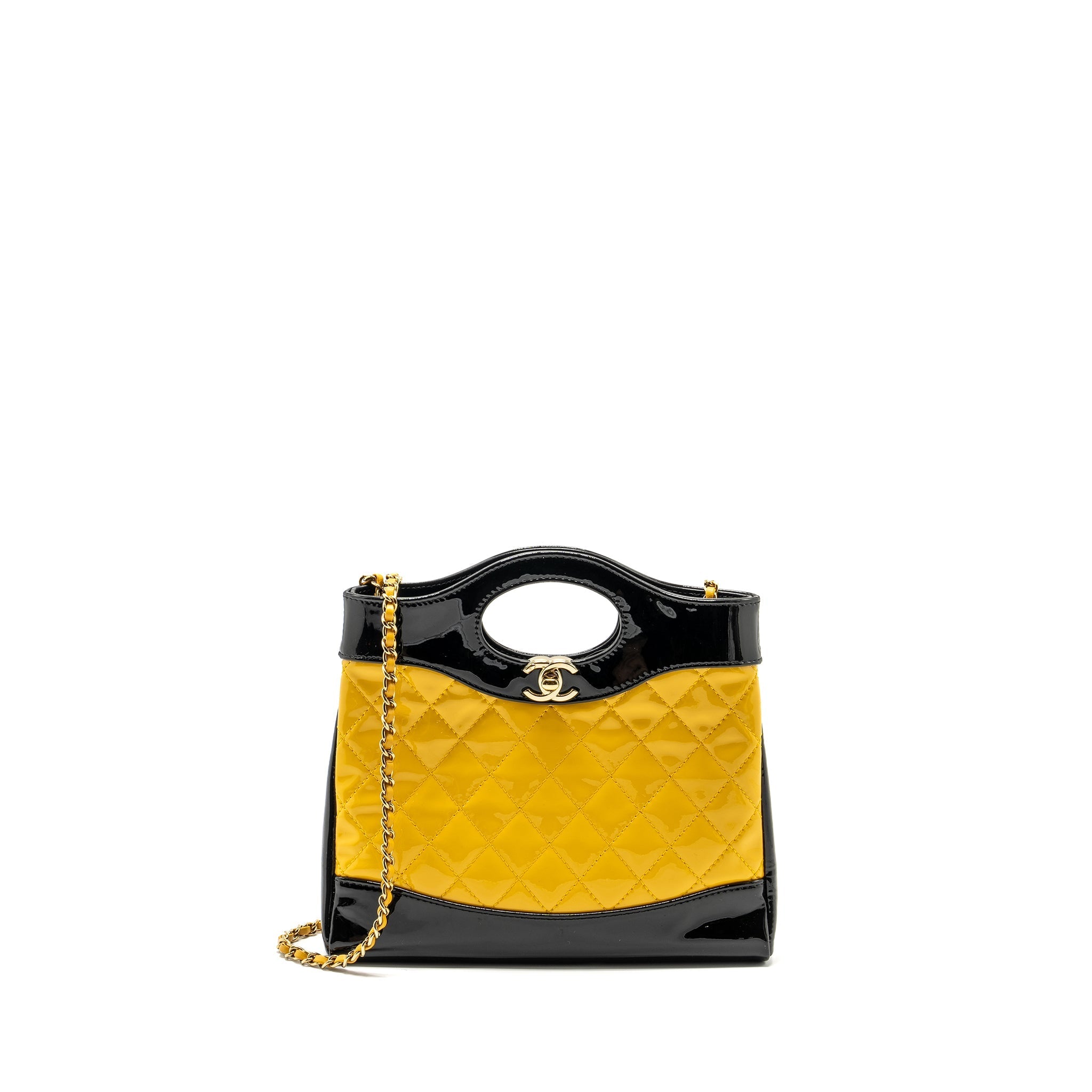 CHANEL MINI 31 BAG PATENT BLACK/YELLOW LGHW (MICROCHIP)
