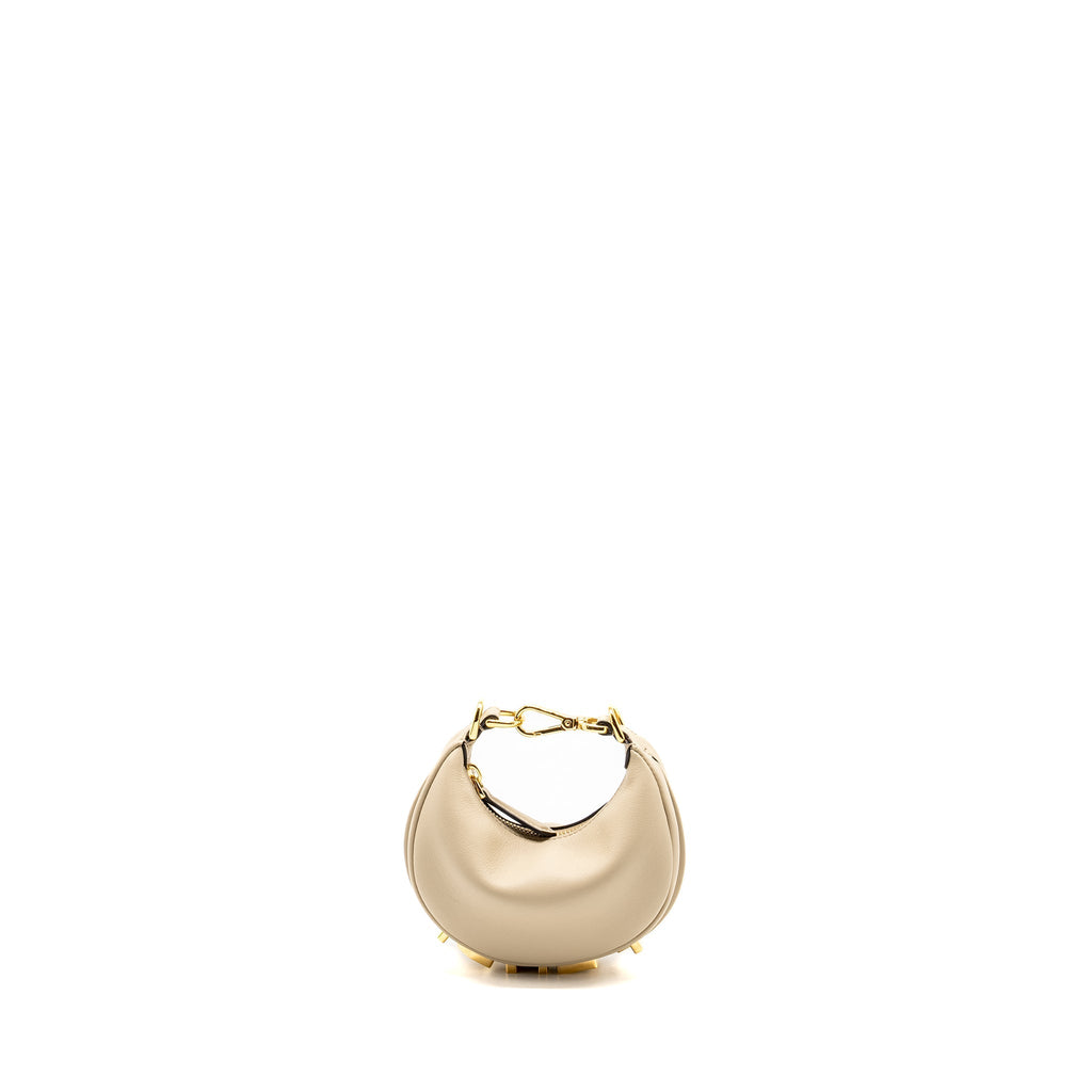 FENDI NANO FENDIGRAPHY LEATHER CHARM CALFSKIN BEIGE GHW