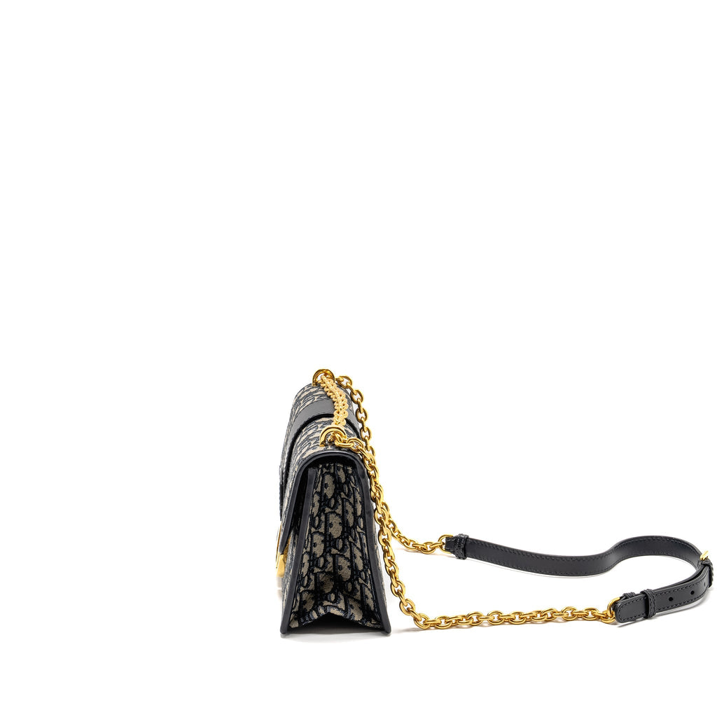 DIOR 30 MONTAIGNE CHAIN BAG OBLIQUE JACQUARD BLUE GHW