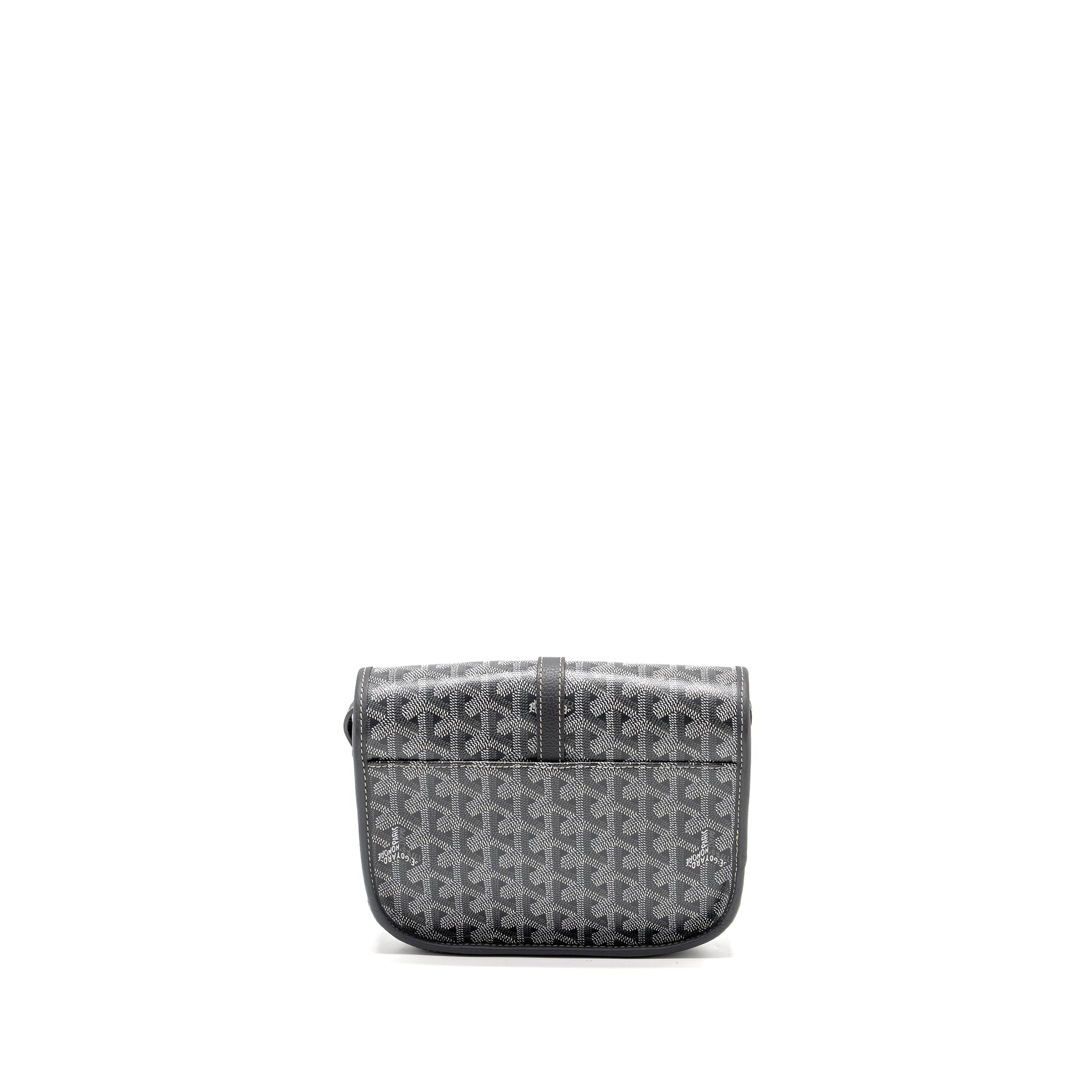 GOYARD BELVEDERE PM MESSENGER BAG GOYARDINE CANVAS CALFSKIN GREY SHW