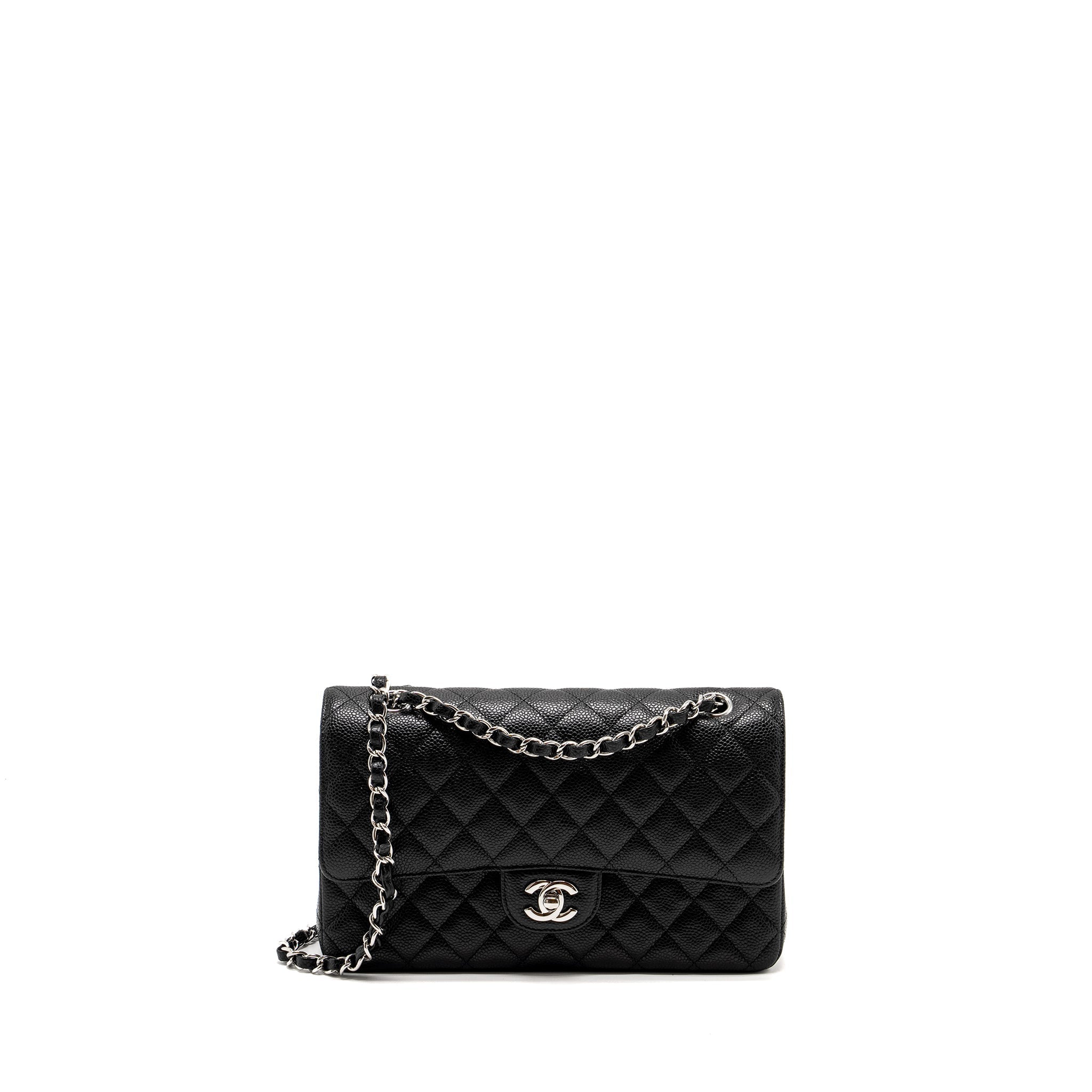 CHANEL MEDIUM CLASSIC DOUBLE FLAP BAG CAVIAR BLACK SHW (MICROCHIP)