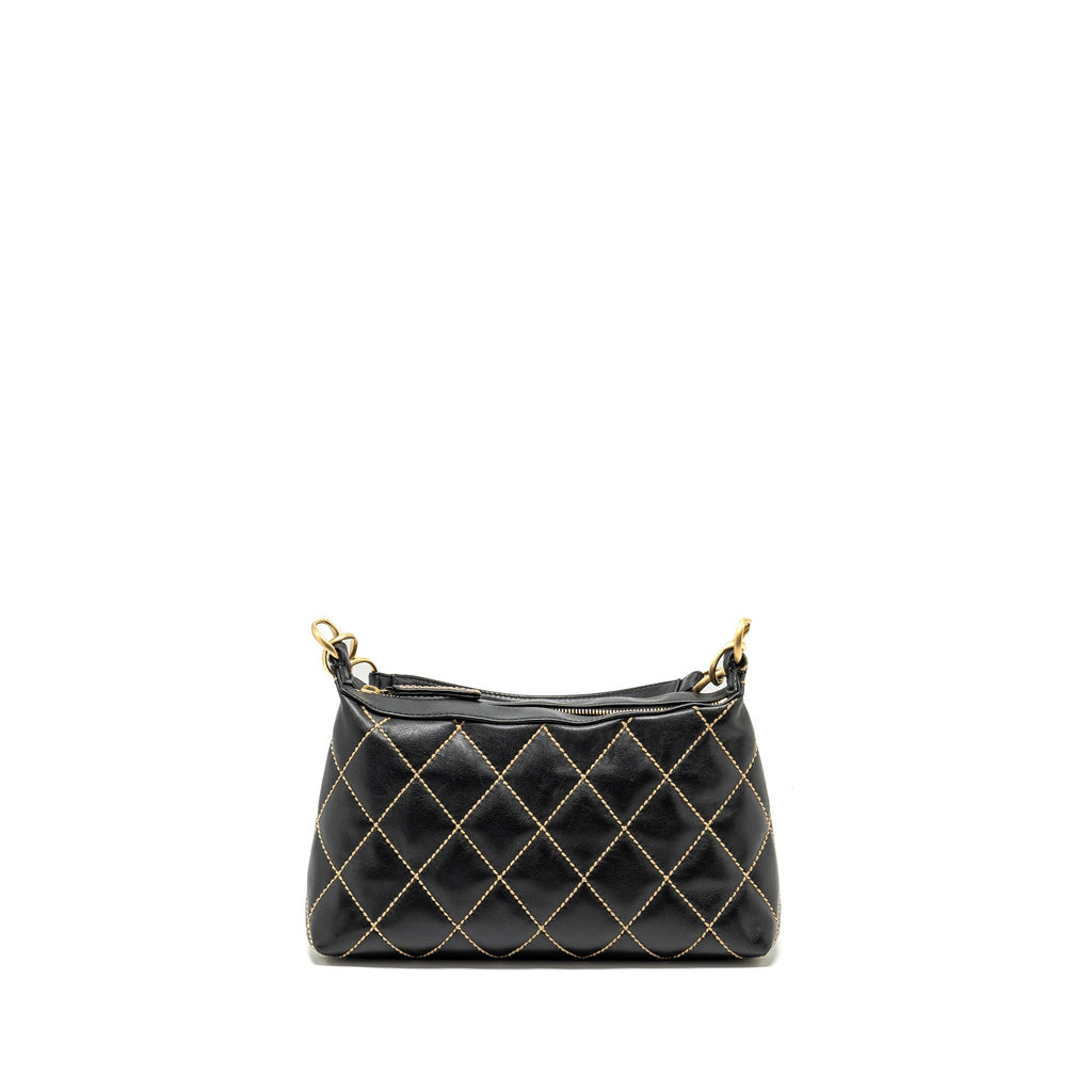 CHANEL VINTAGE QUILTED ZIP SHOULDER BAG CALFSKIN BLACK GHW