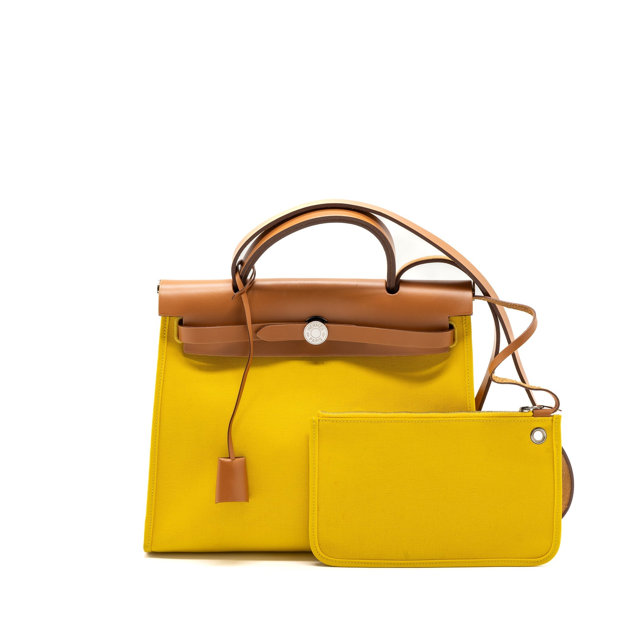 HERMES HERBAG 31 ZIP BAG CANVAS / LEATHER JAUNE DE NAPLES / NATURAL SHW