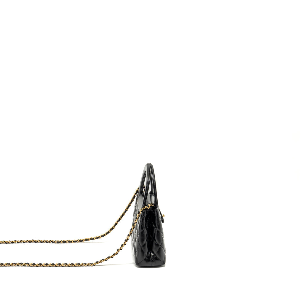 CHANEL 24A MINI SHOPPING TOTE/ MINI KELLY CALFSKIN BLACK GHW (MICROCHIP)