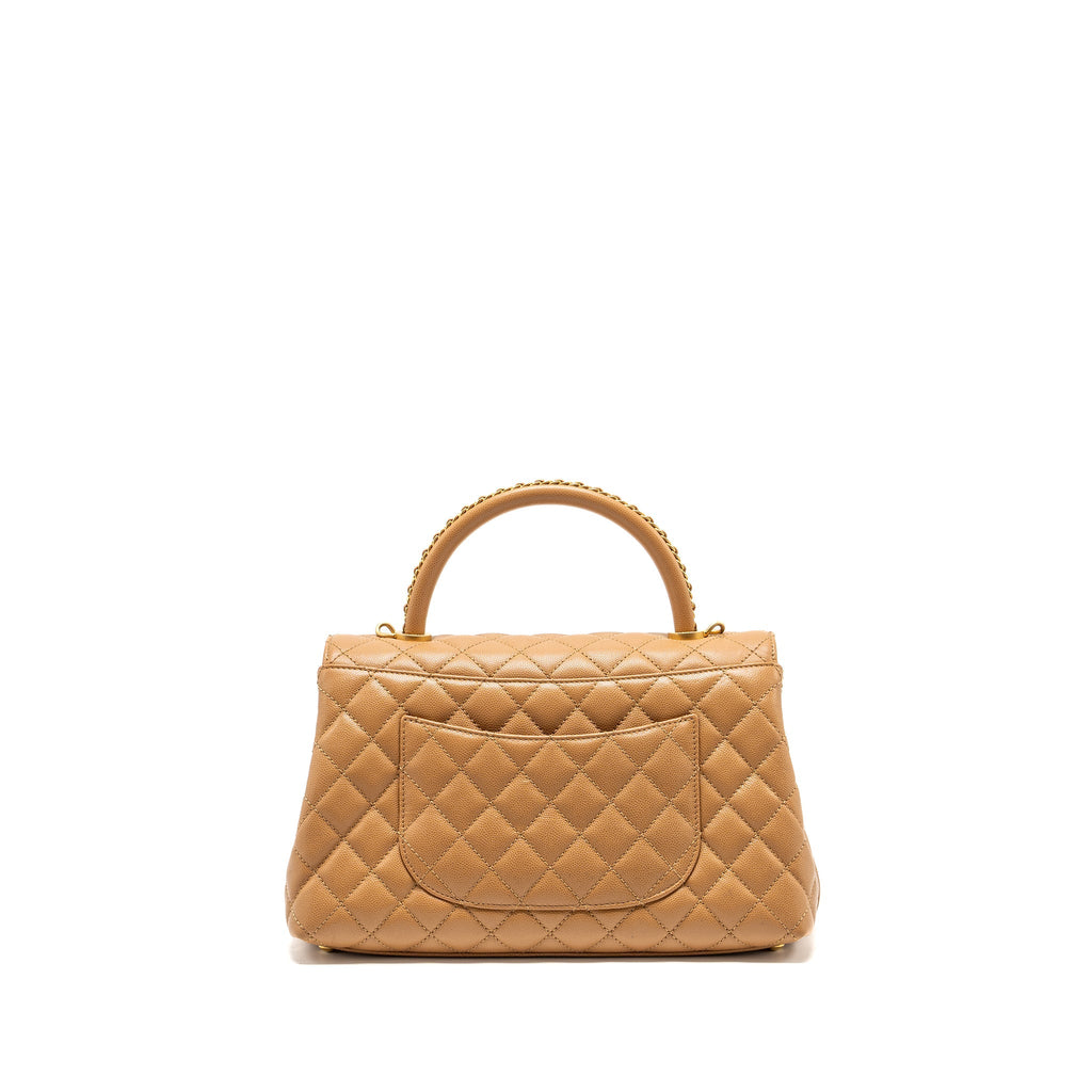 CHANEL MEDIUM COCO HANDLE CAVIAR DARK BEIGE GHW (MICROCHIP)