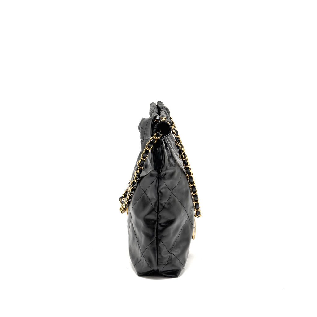 CHANEL SMALL 22 BAG SHINY CALFSKIN BLACK GHW (MICROCHIP)