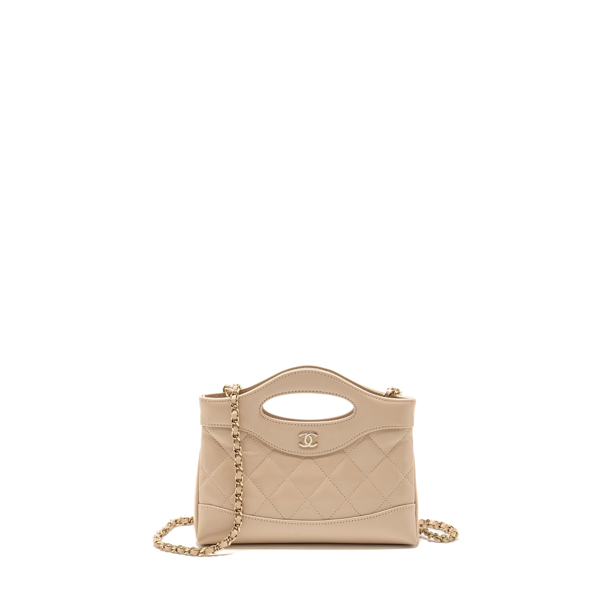 CHANEL MINI 31 CLUTCH WITH CHAIN SHINY LAMBSKIN LIGHT BEIGE LGHW ( MICROCHIP)